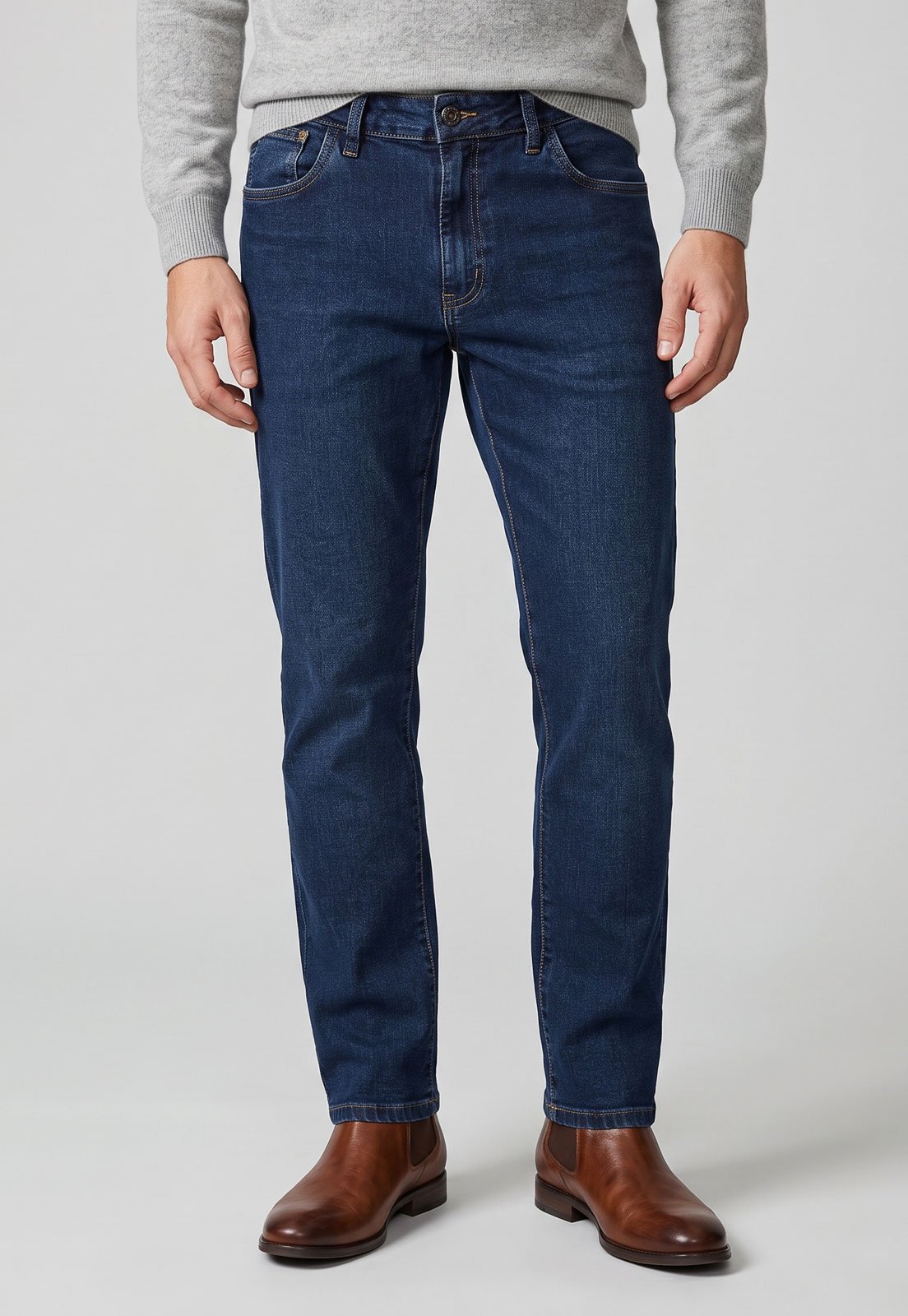 Calça Masculina Dudalina Jeans Cintura Média Reta Azul Escuro