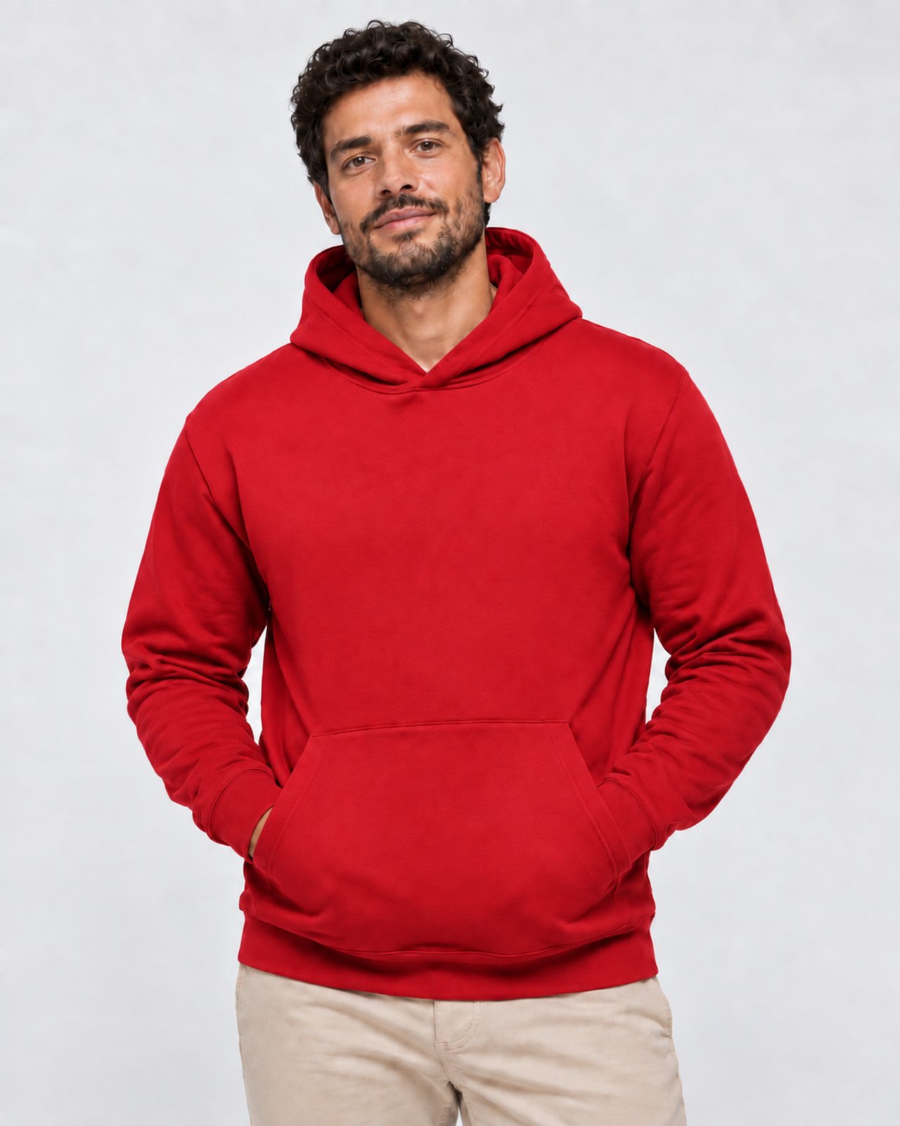 Blusa De Moletom Canguru Com Capuz E Bolsos Slim Fitness - Vermelho