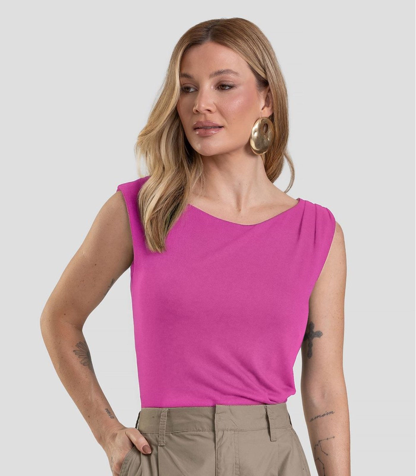 Regata Feminina em Visco Tricot Dianna Rosa