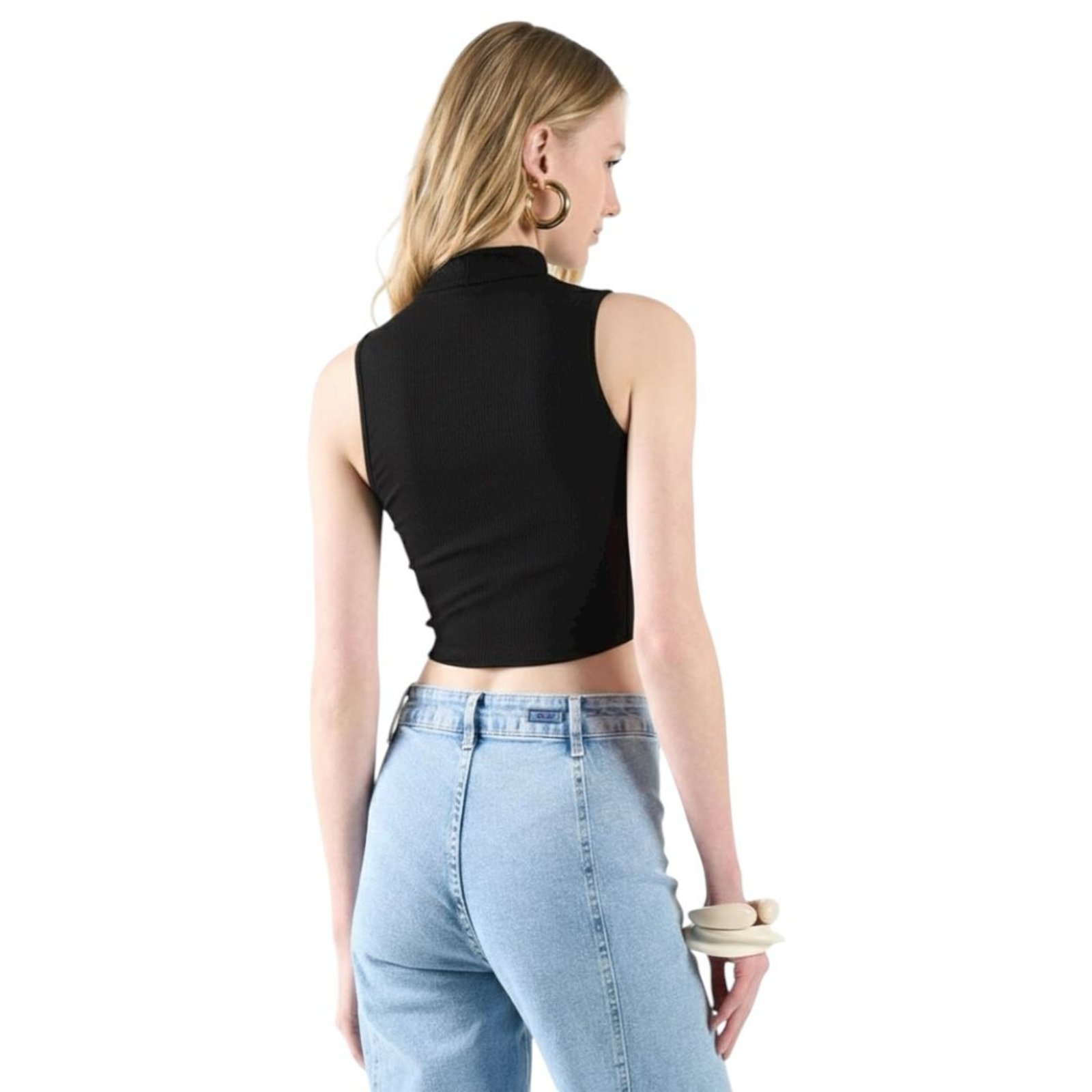 Vista 3 Blusa Slim Canelada Gola Alta Colcci CLC preto Colcci CLC preto