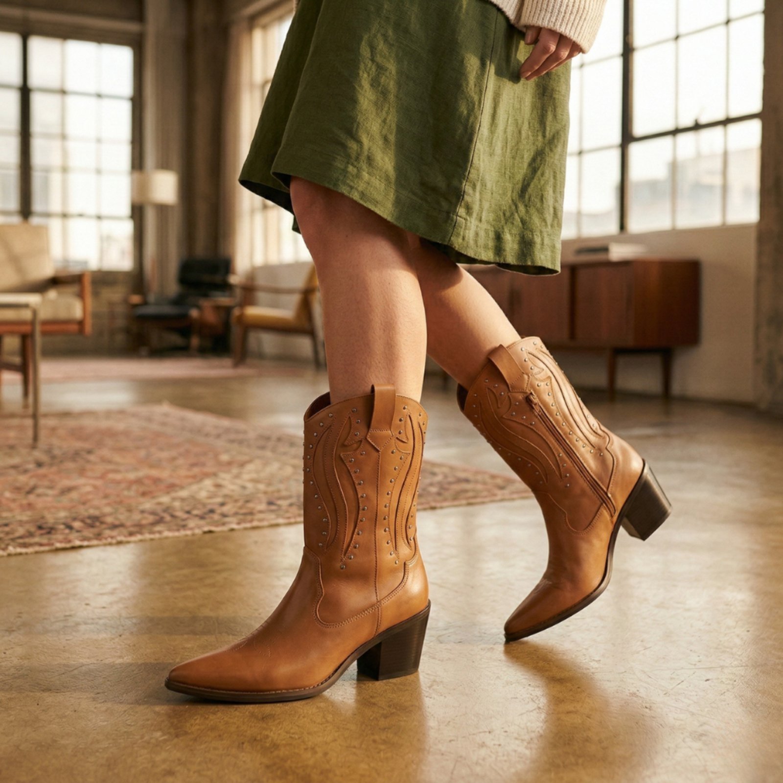 Vista 2 Bota Maria Paua Store Texana Feminina Country Western Couro Cano Médio Luxo preto preto