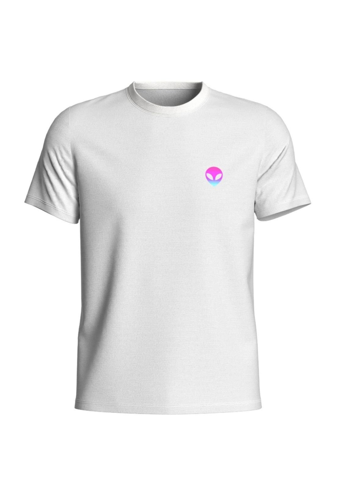 Camiseta Masculina Algodão Relaxado Manga Curta Branco Estampa ET