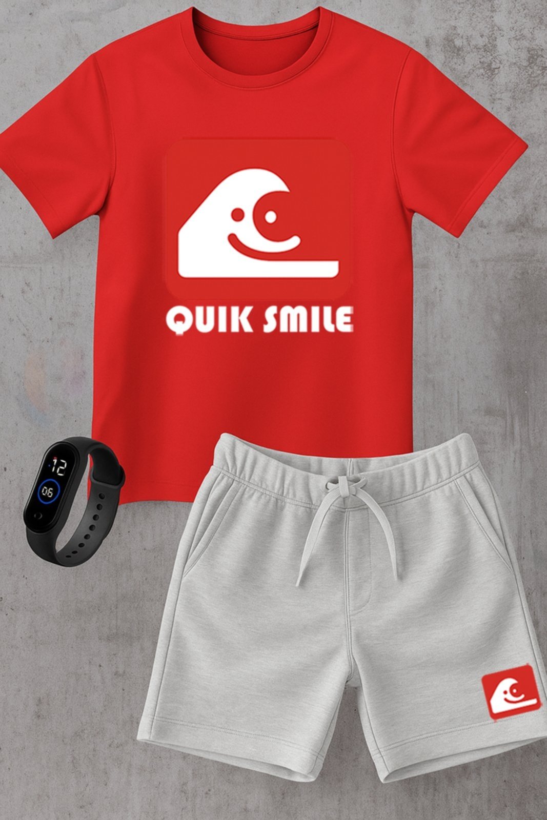Infantil - Kit Camiseta Marca menino Urbania Algodão vermelha Short Bermuda cinza menina Conjunto black promoção oferta + brinde relogio estampa quik smile estilo silver