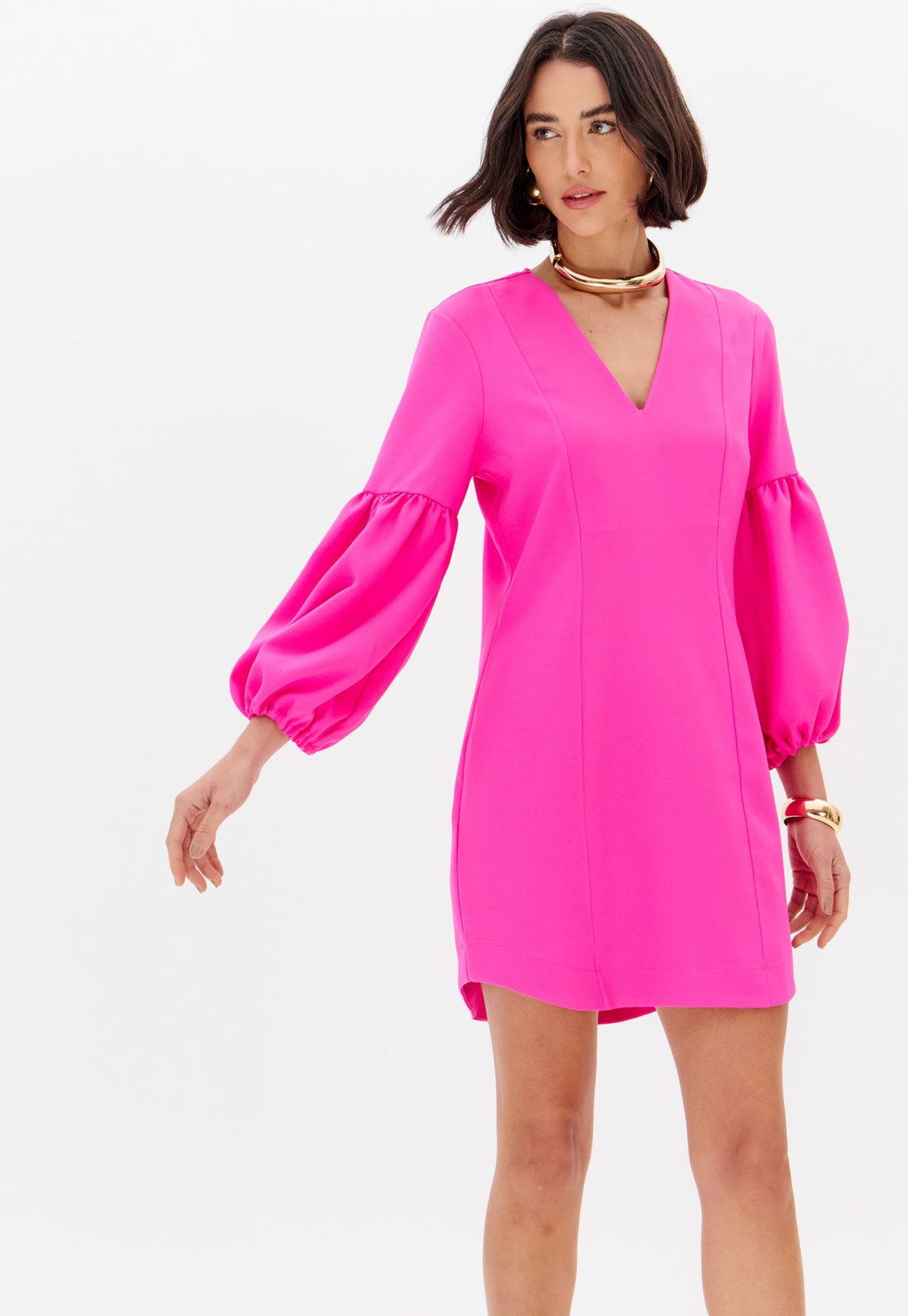 Vestido Lança Perfume Manga Bufante Rosa