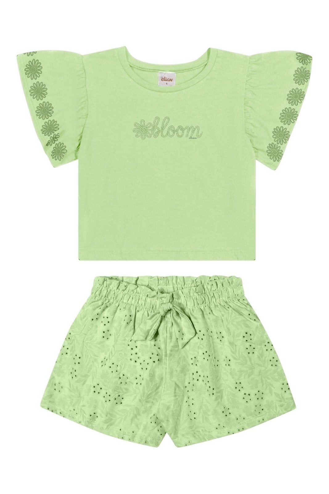 Infantil - Conjunto Menina Flores Relevo Elian Verde