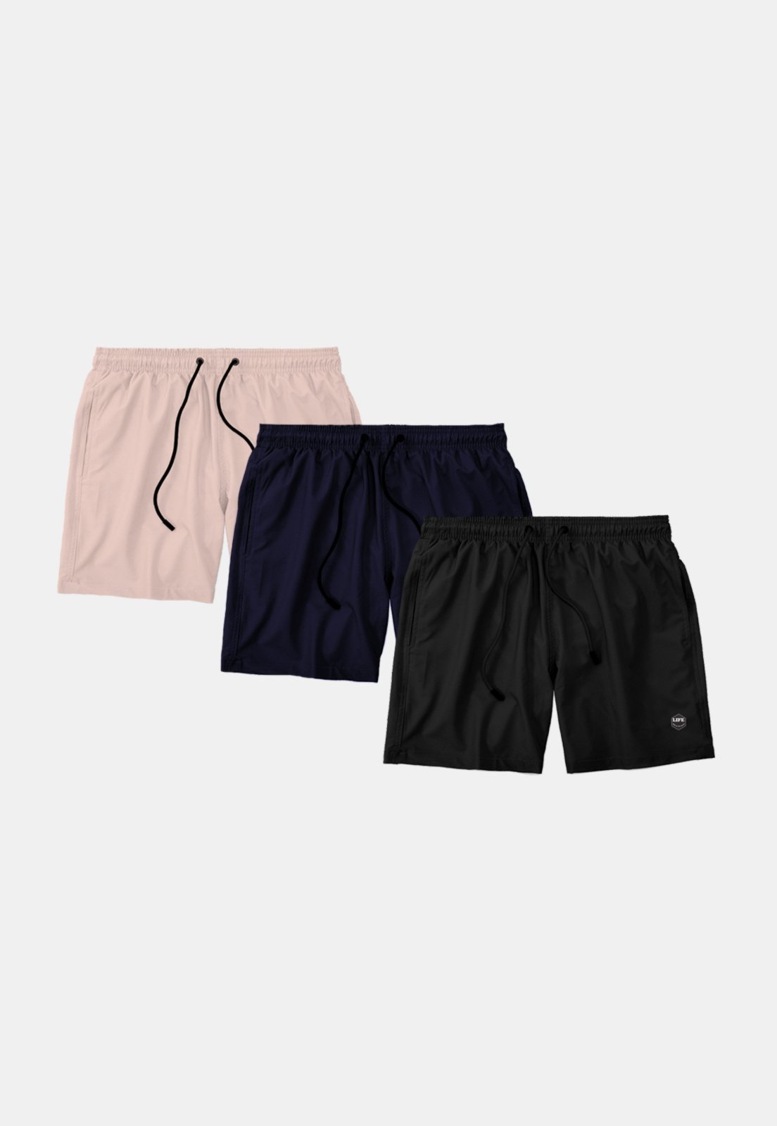 Kit 3 Shorts Masculino Básico Liso Bermuda Praia Mauricinho Tactel Colorido