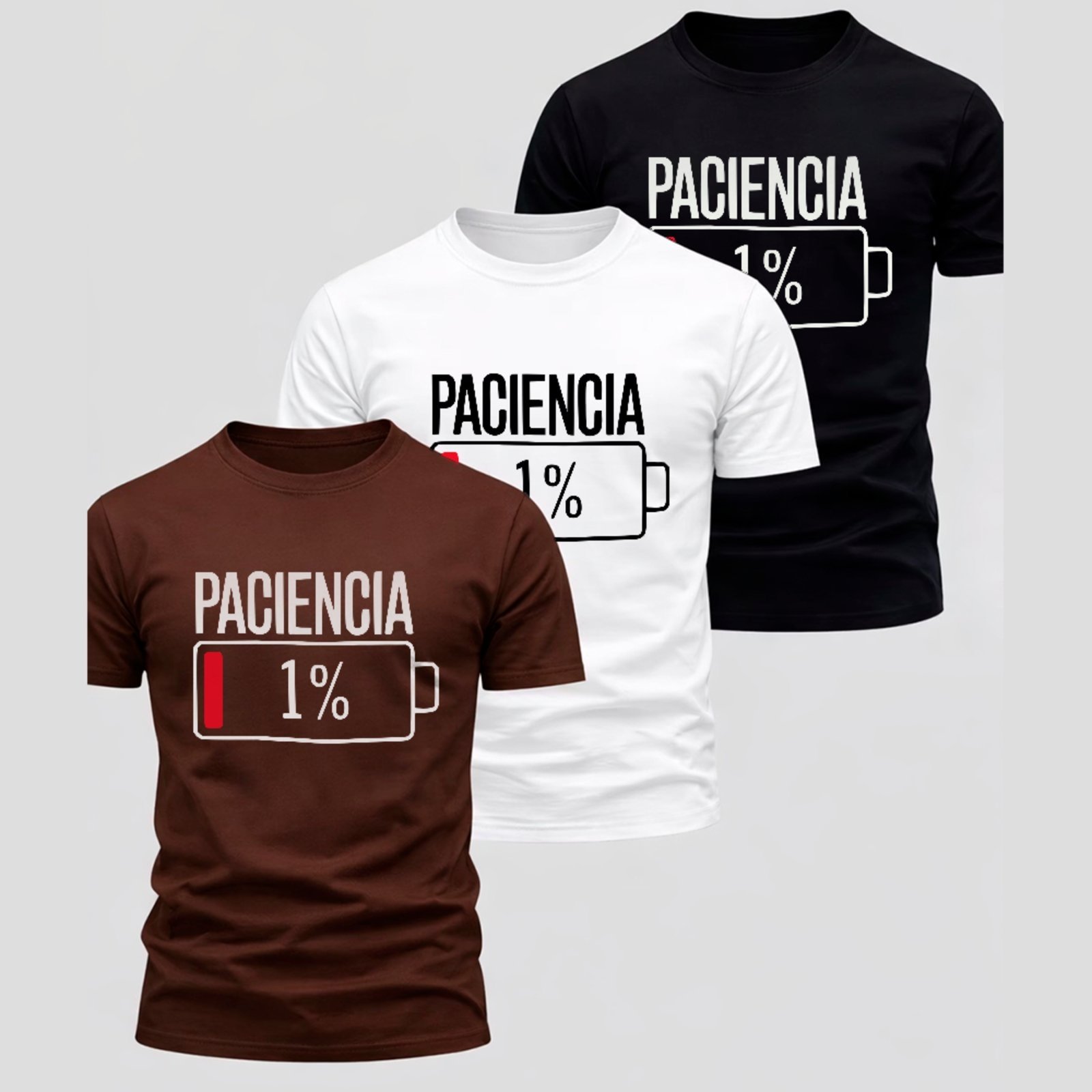 Kit 3 Camisetas Básicas Paciência 1% Engraçada Humor