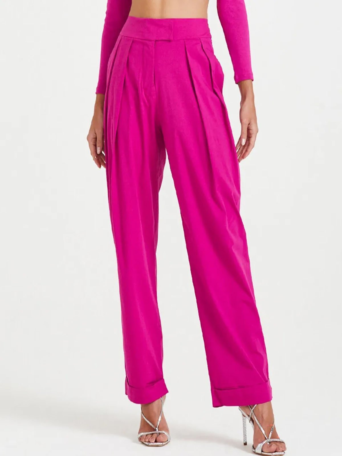 Vista 2 Calça Reta Zen em Tricoline rosa ZEN rosa