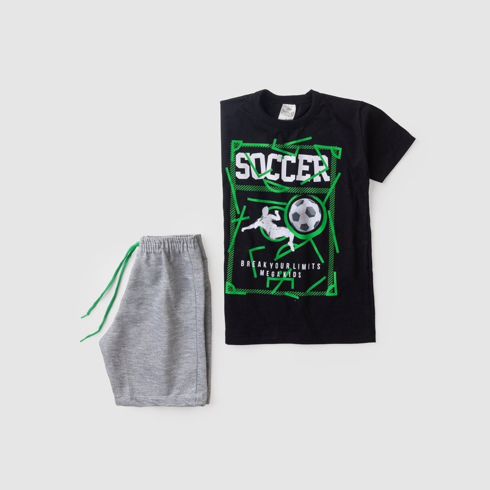 Vista 3 Infantil - Conjunto Verão Masculino Soccer - Preto Mega Kids unico Mega Kids unico