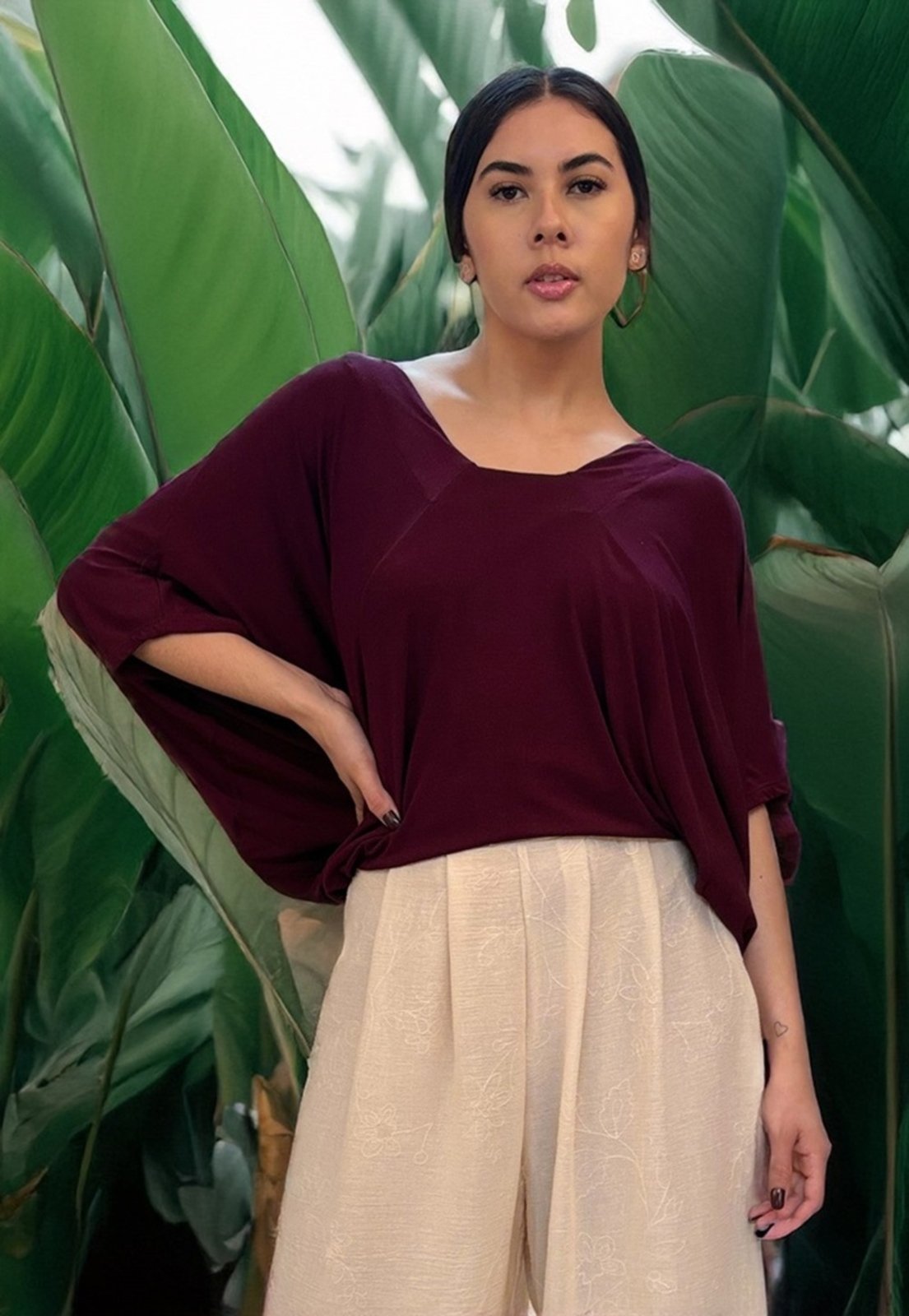 Blusa Bata Îandé Malha Bordô