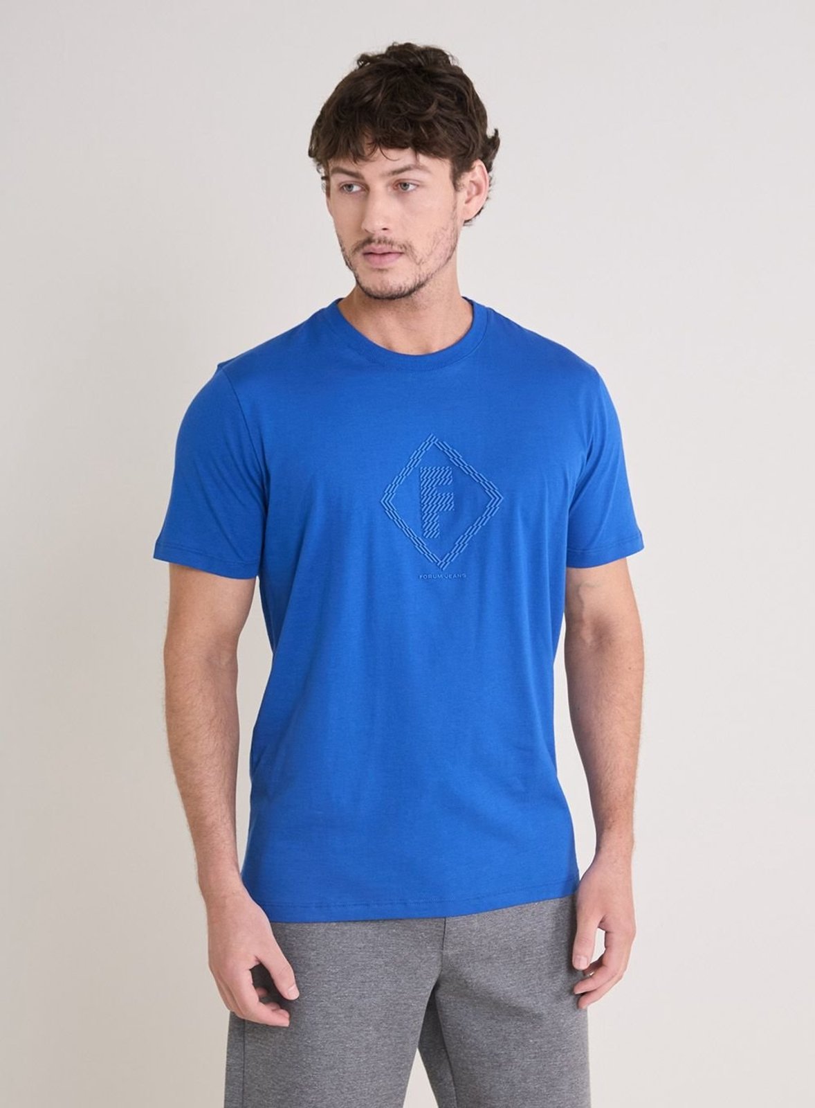 Camiseta Masculina New Slim Detalhe Frontal Forum Azul Sapphire