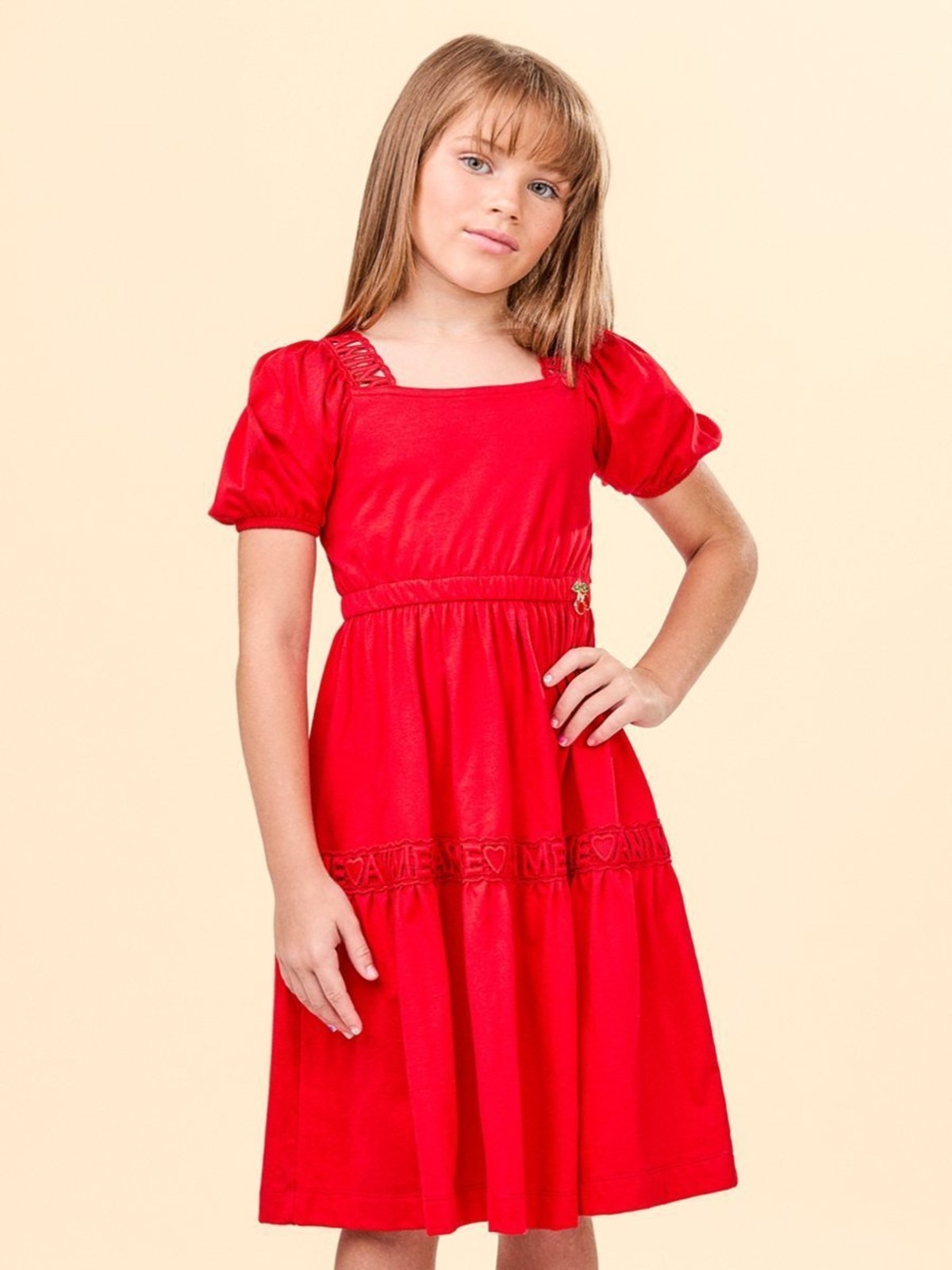 Infantil - Vestido Vermelho com Renda