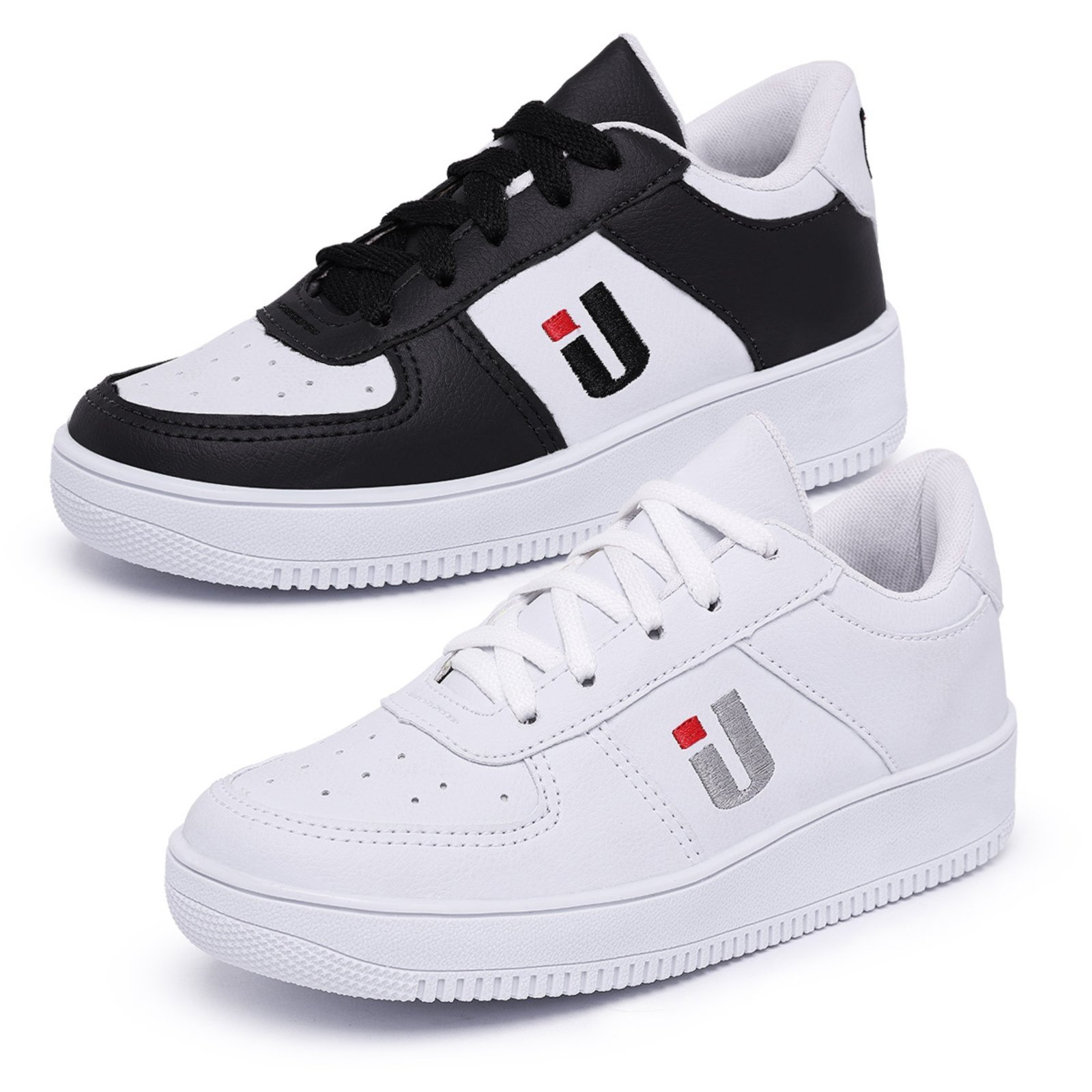 Infantil – Kit 2 Pares Tênis Casual Menina Menino Unissex Escolar Básico Sola Alta Estiloso Branco e Preto e Branco