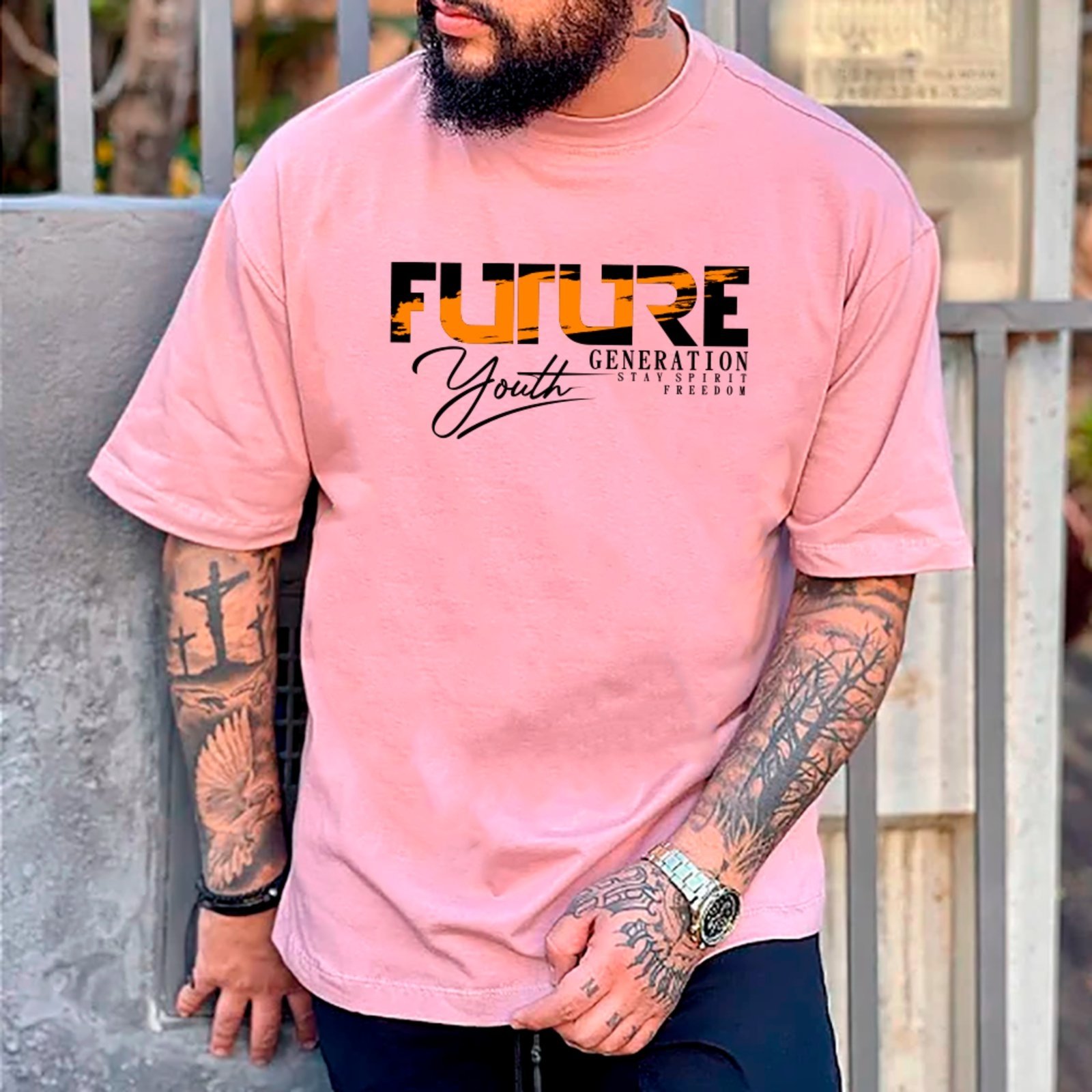 Camiseta Ousy Unissex Future Youth Generation Start Freedom Básica Rosa