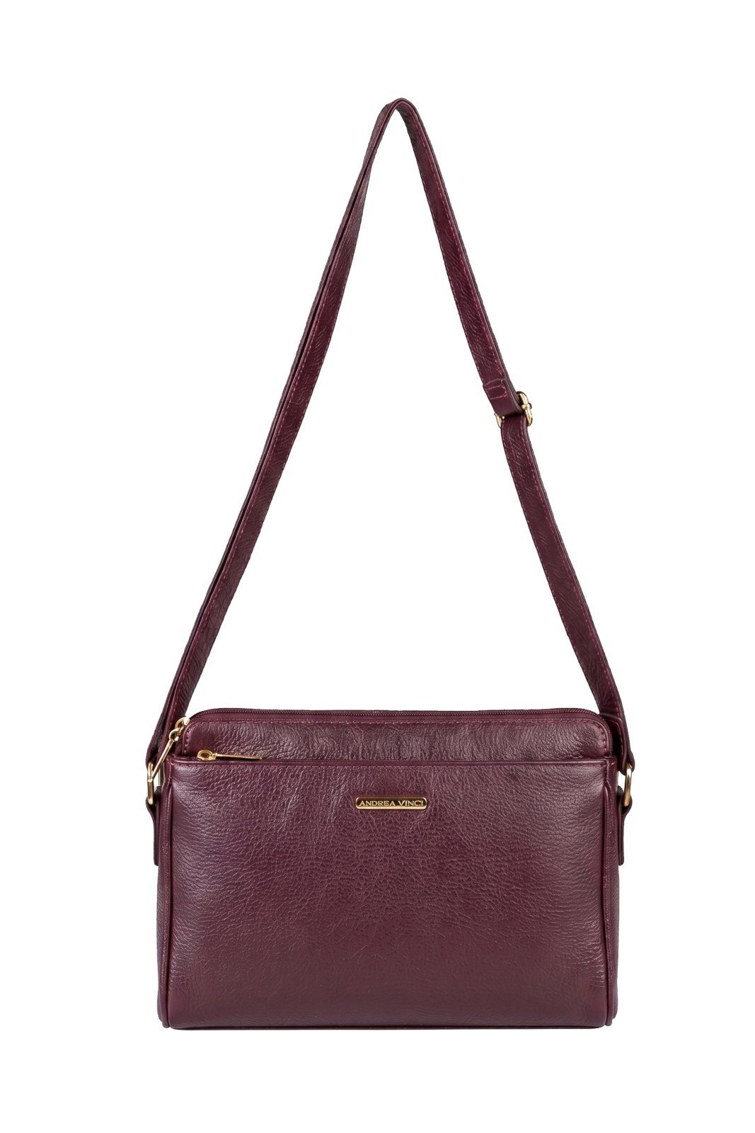 Bolsa transversal de couro liso com divisórias Marta - Marsala