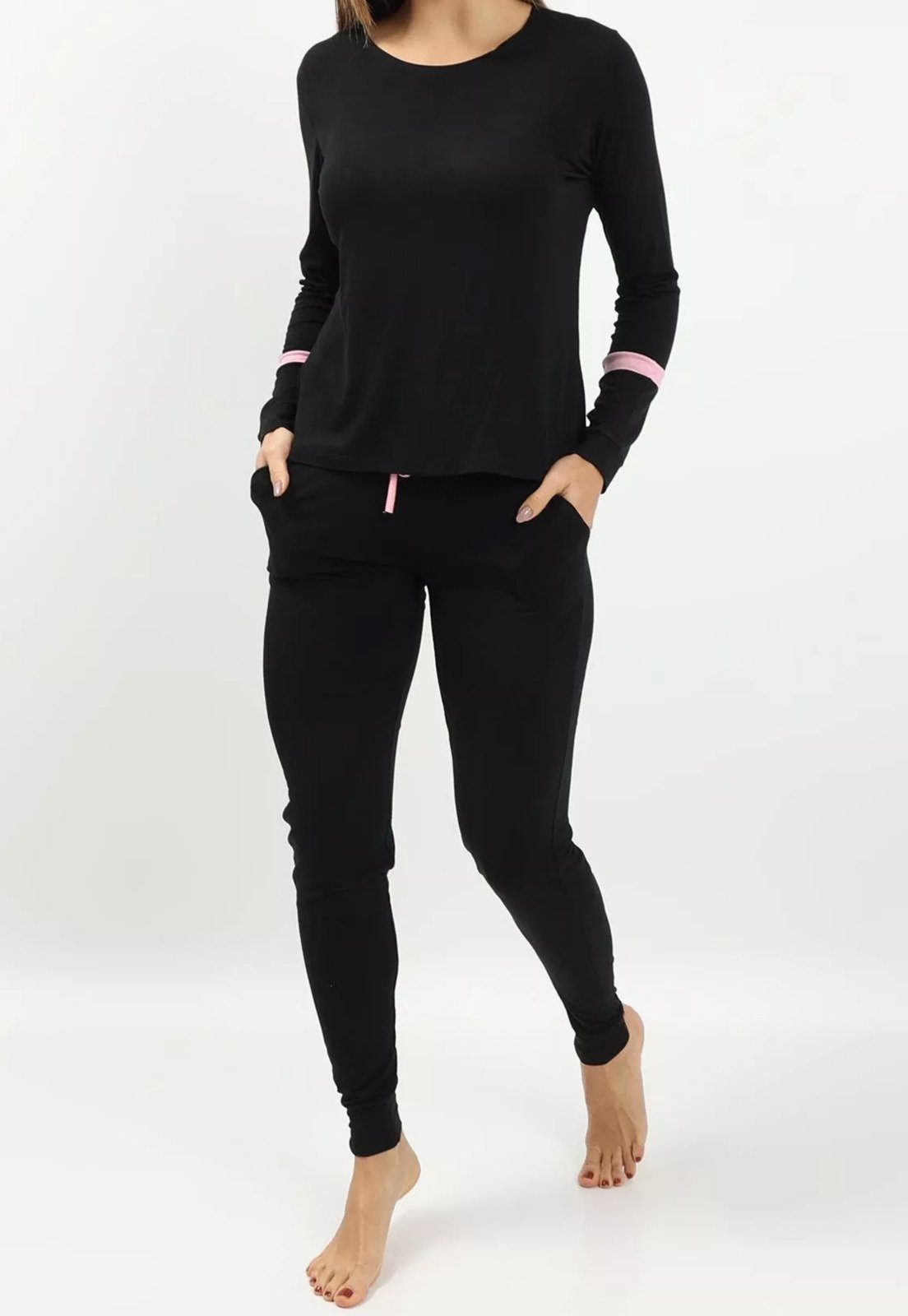 Pijama Maria Paes Preto e Rosa