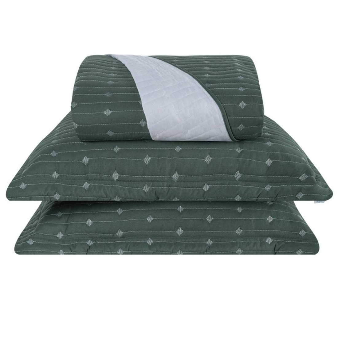 Cobre Leito King Decor Bordado 200 Fios 3 Peças - Verde - Hipercal 100% Poliéster