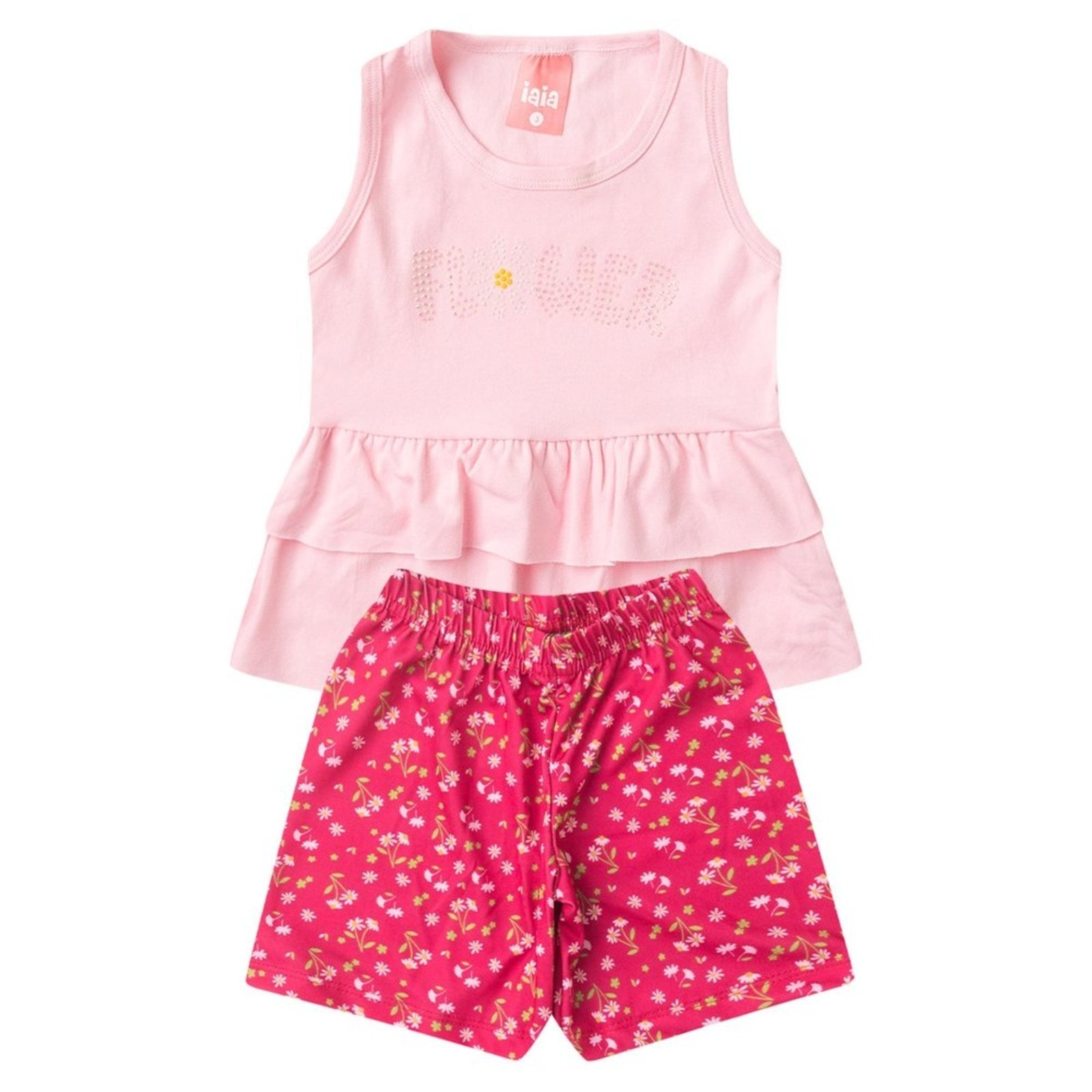 Infantil - Conjunto Menina Regata Com Babado Verão Iaia - Regata 100% Algodão e Shorts 100% Poliéster