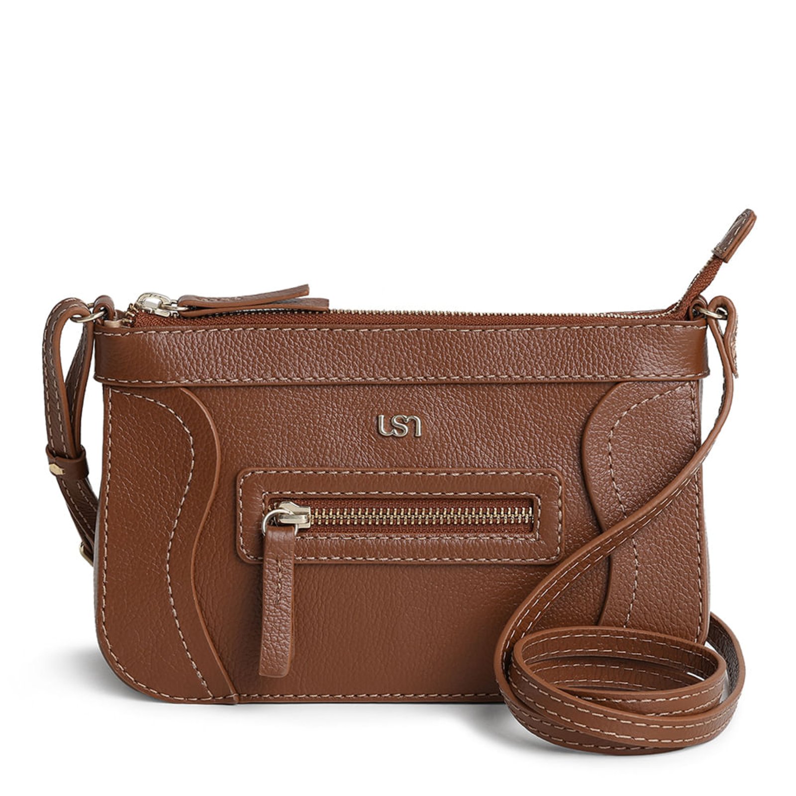 Bolsa Tiracolo Em Couro Marrom Com Bolso Frontal