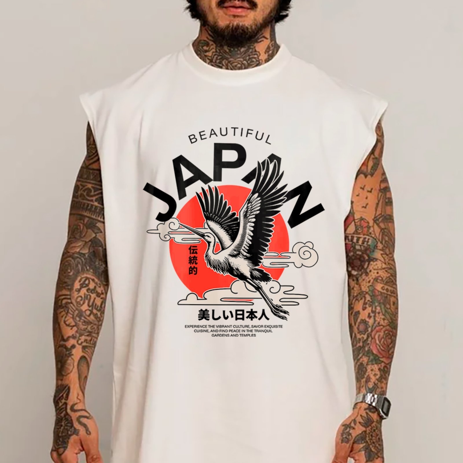 Camiseta Regata Machão Japão Grua Minimalista Street Oriental Branco
