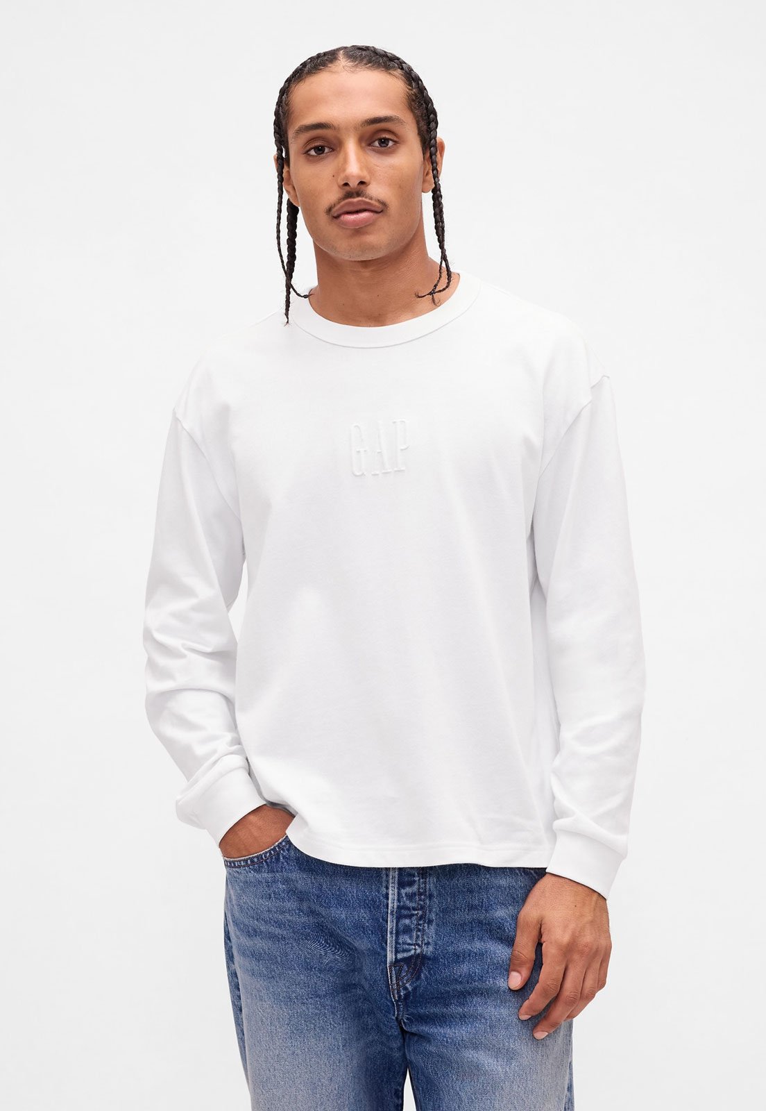 Camiseta Manga Longa Masculina GAP Logo Branco
