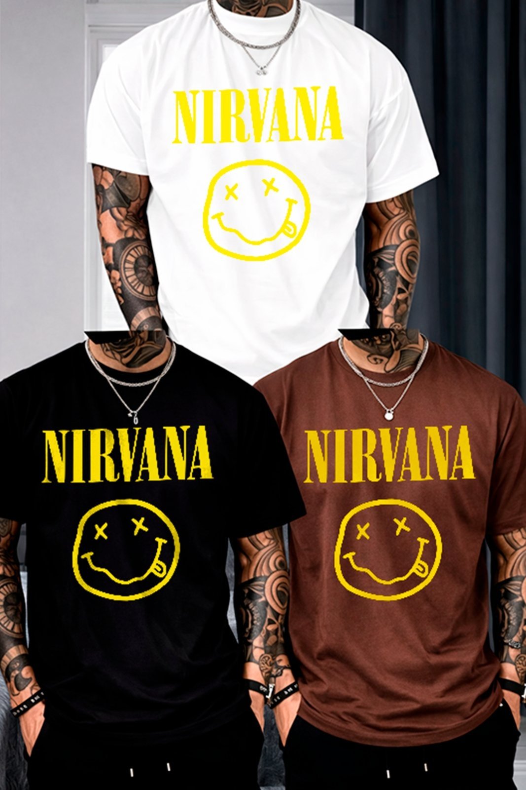 Kit 3 Camisetas Oversized Nirvana Smiley Rock Style Clássico