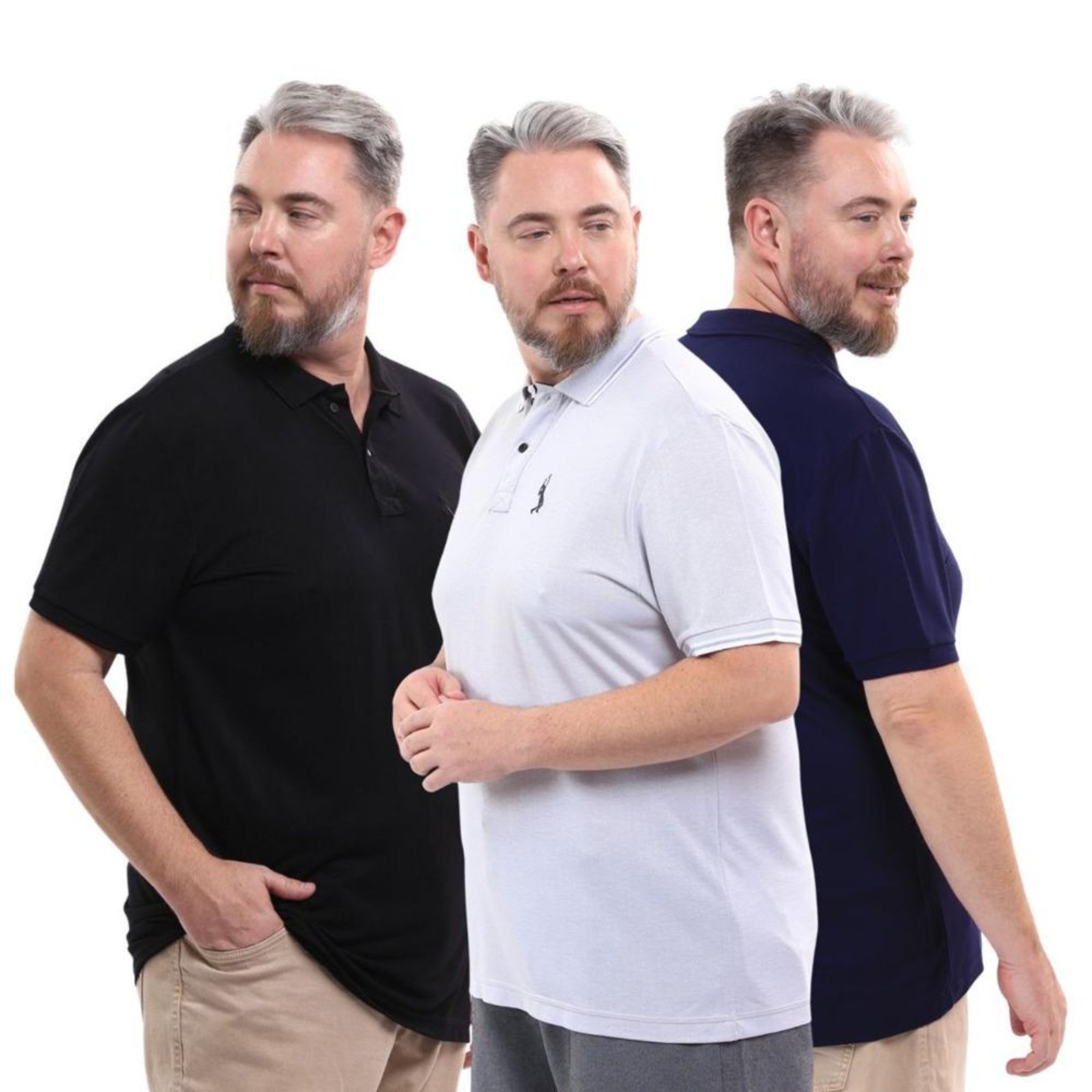Kit 3 Camisa Polo Plus Masculina Piquet Dia a Dia
