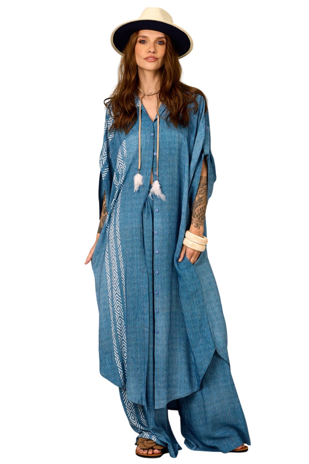 Chemise Midi Amplo Azul Estampado Yacamim A40 – Estampado