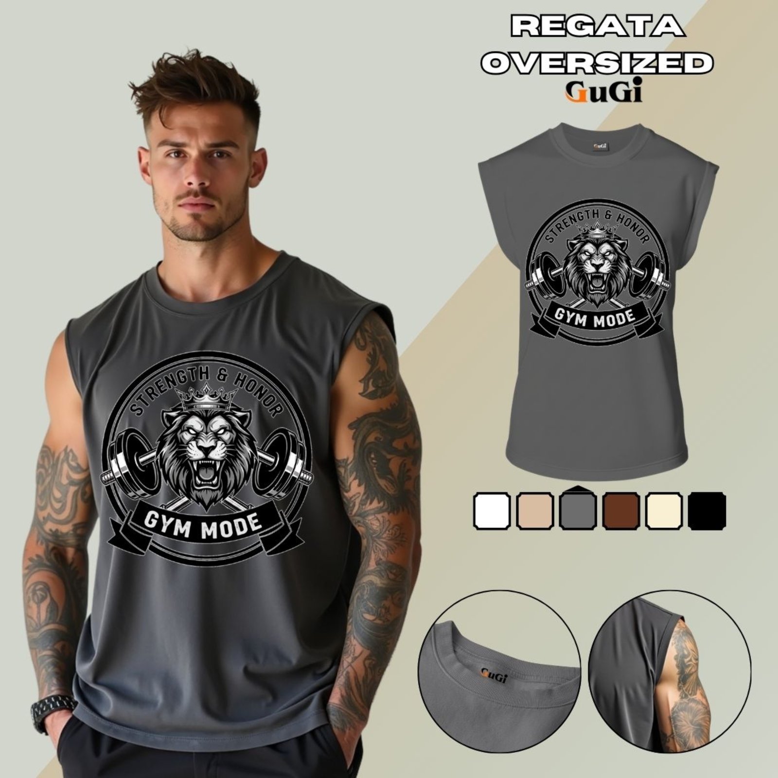 Regata Masculina GuGi Muscle Machão Estampada Academia Treino Fitness Algodão 30.1 Chumbo