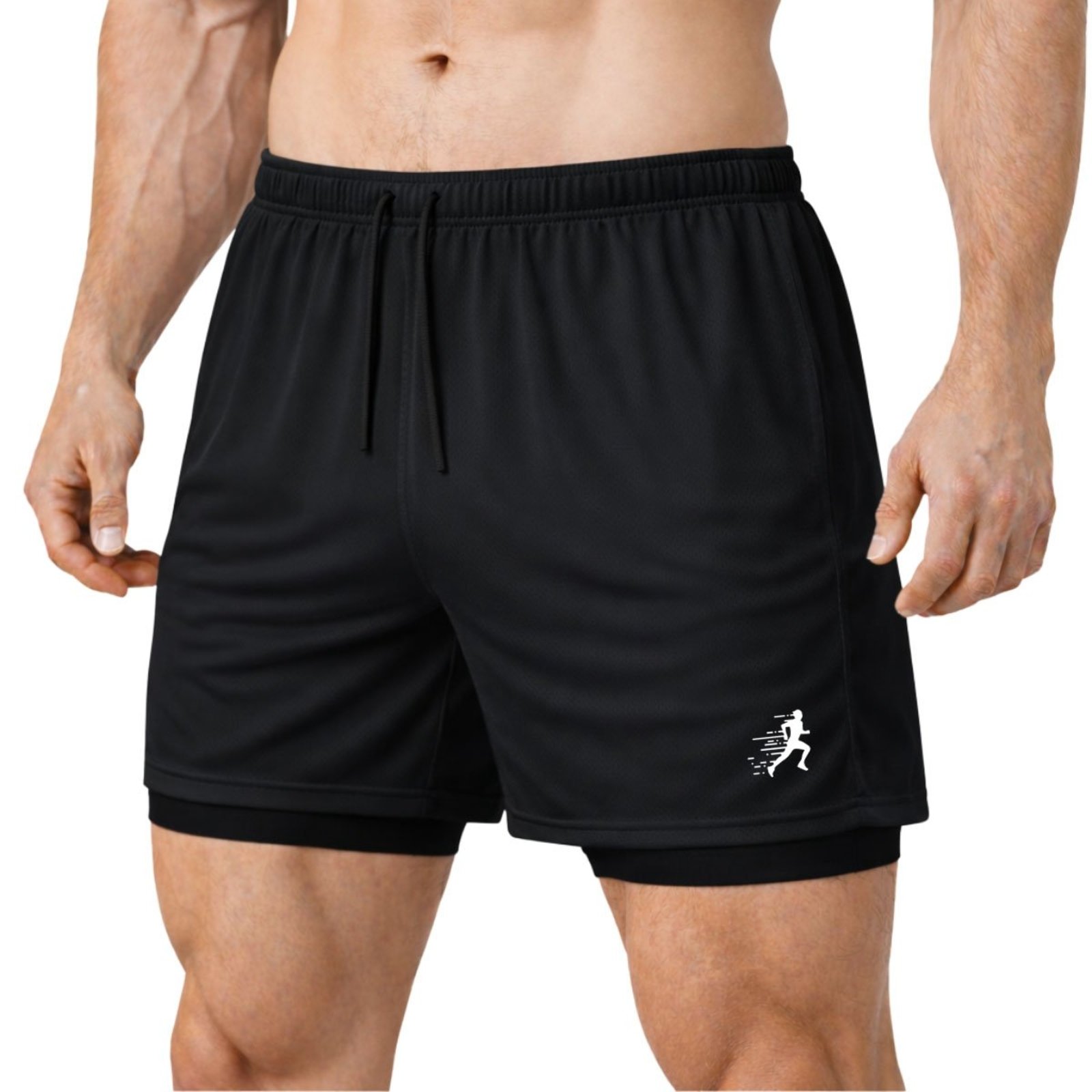 Short Treino Dry Fit Térmico 2 em 1 com Bolso para Celular e Porta-Toalha Calção Fitness Academia