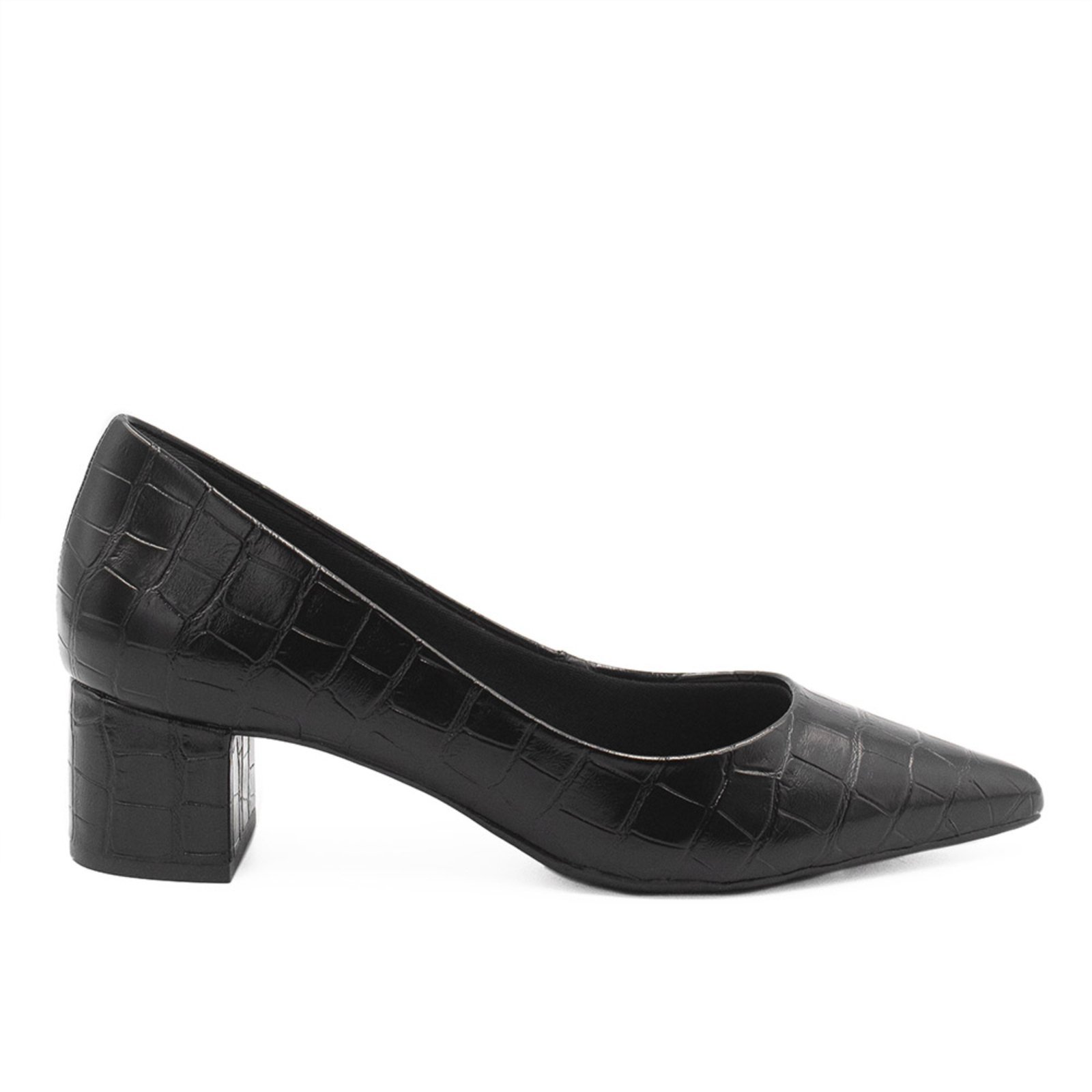 Scarpin Zatta Salto Bloco Baixo Leonor Preto Croco