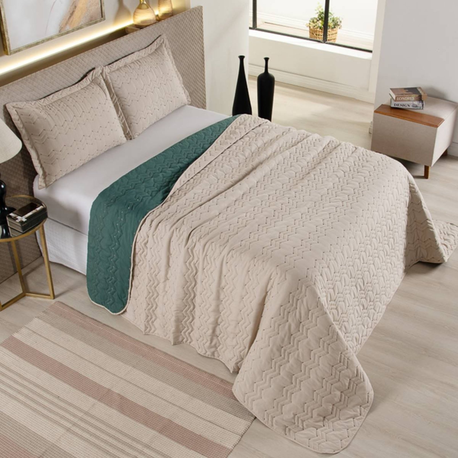 Cobre Leito King Casa Modelo Enxovais LuLu Bordado 200 Fios Caqui Dupla Face 3 Peças