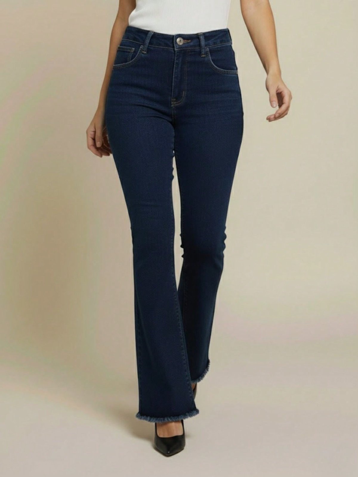 Calça Feminina Flare Jeans Escuro Empina Bumbum Azul