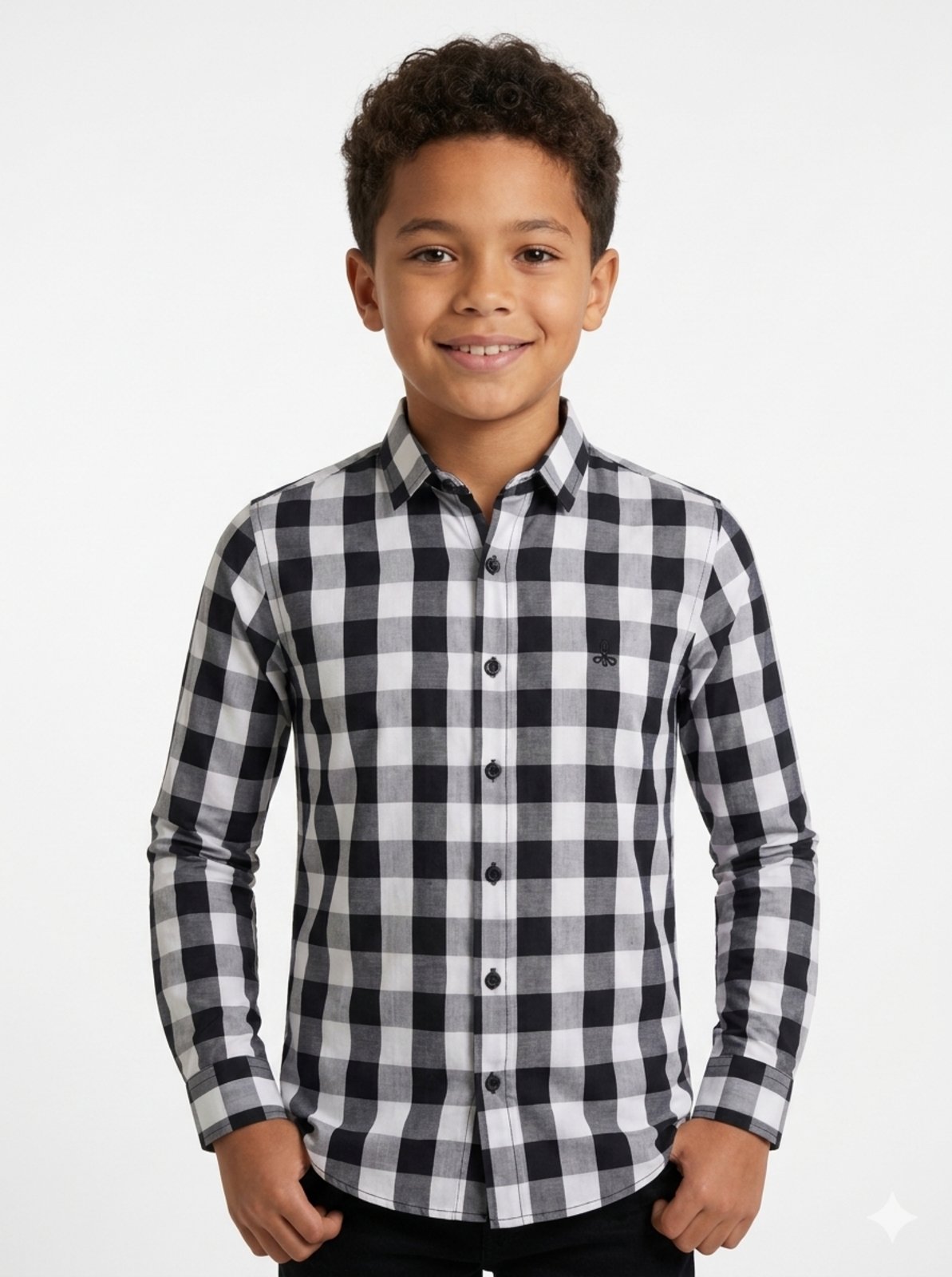 Infantil - Camisa Alfa Xadrez Algodão Manga Longa Luxo Preto