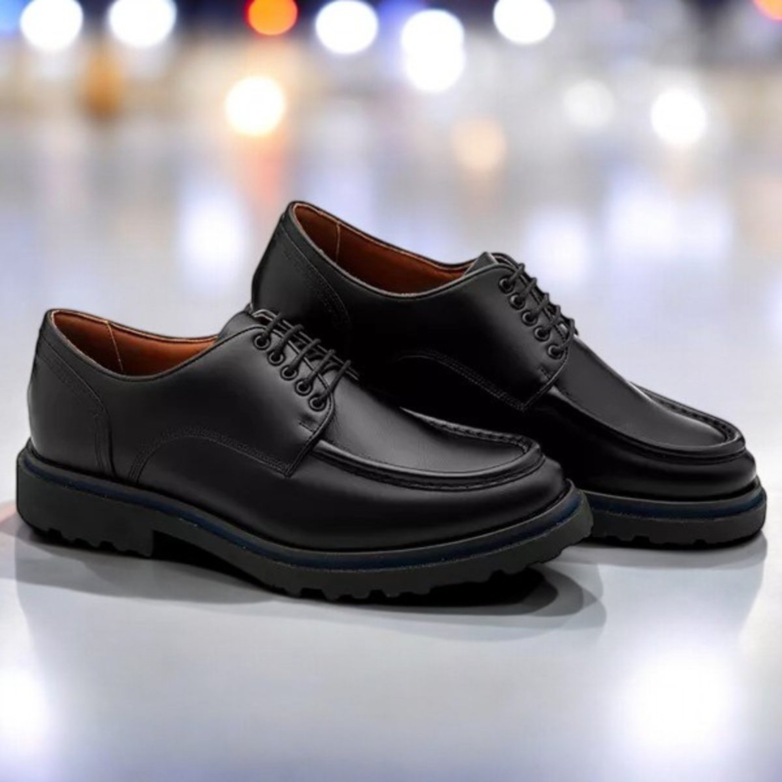 Sapato Casual Masculino Mr Light Derby Oxford Tratorado Couro de Luxo Preto