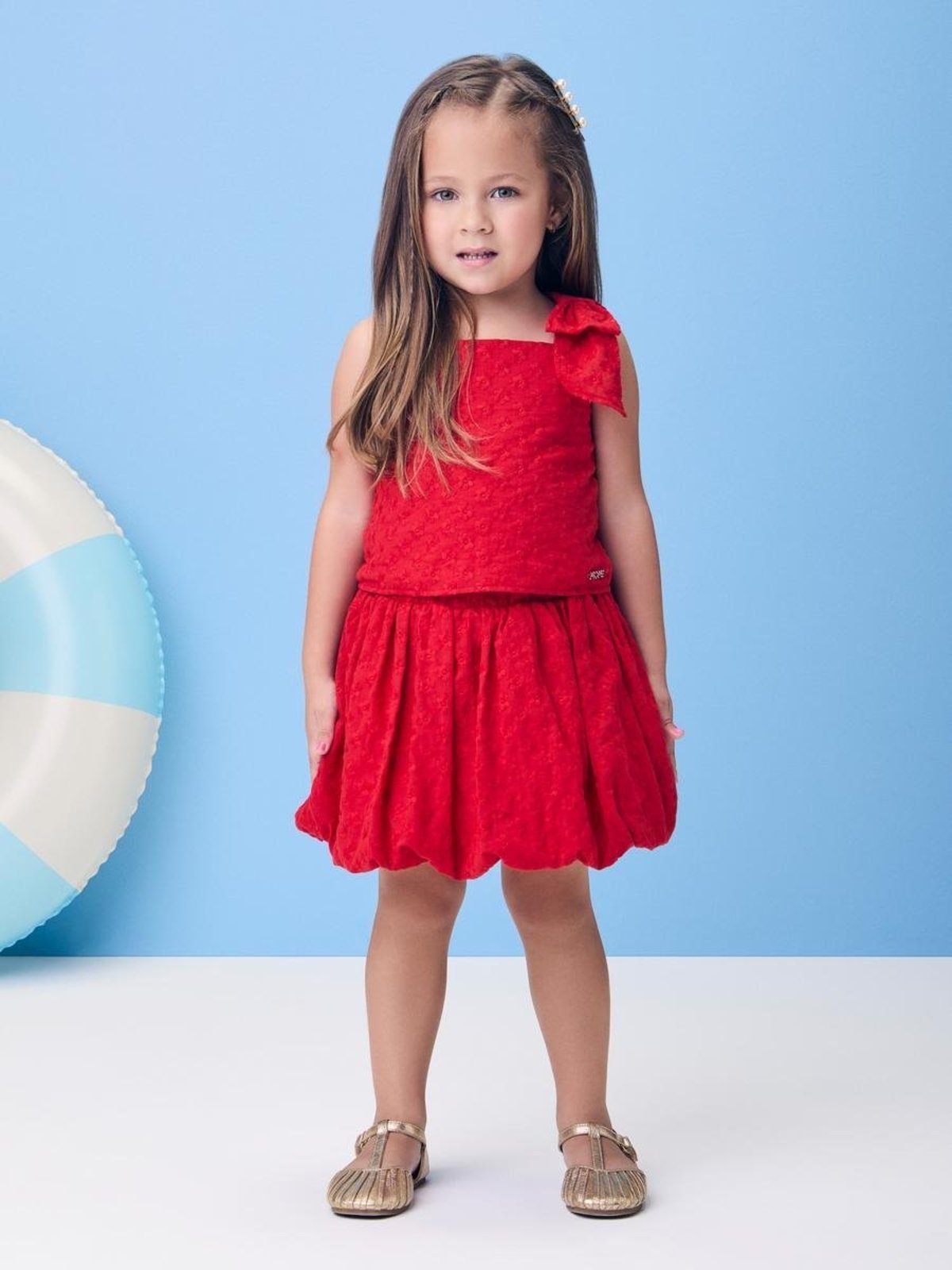 Infantil - Conjunto de Laise Vermelho com Laço