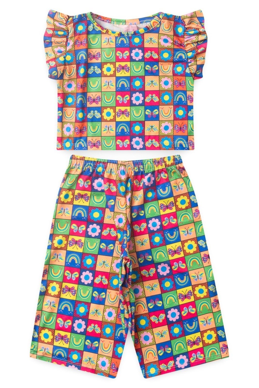 Vista 3 Infantil - Conjunto Verão Feminino Pantalona Faella Colorido - Bordo Mega Kids unico Mega Kids unico