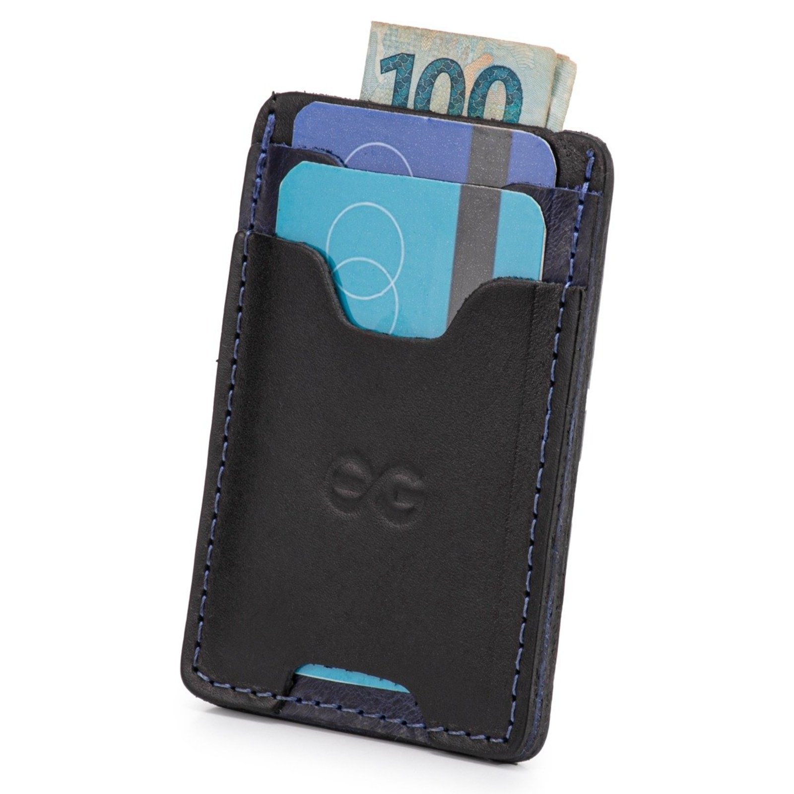 Carteira Mini Cnh/cédulas/cartões Minimalista Couro Legítimo ello griff Preto