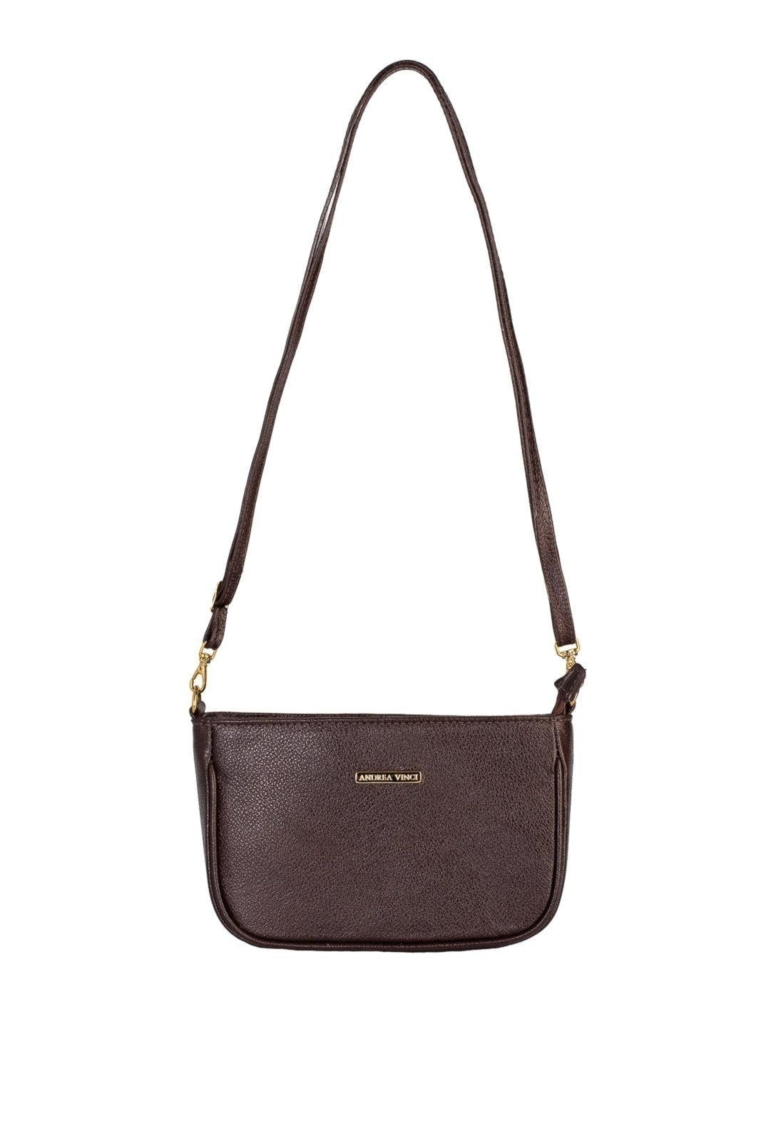 Vista 2 Bolsa tiracolo pequena de couro liso Iria - Café Andrea Vinci vermelho Andrea Vinci vermelho