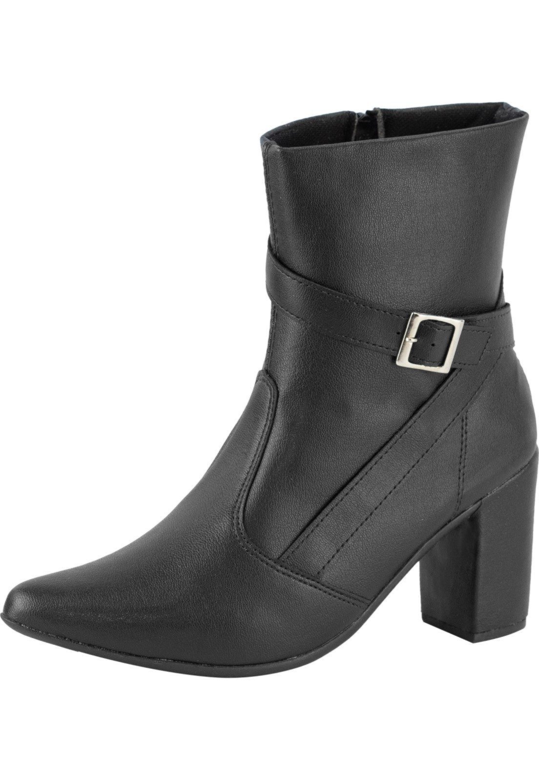 Bota Coturno Feminina Lumiss Bico Fino Salto Alto Grosso Confortável Preto