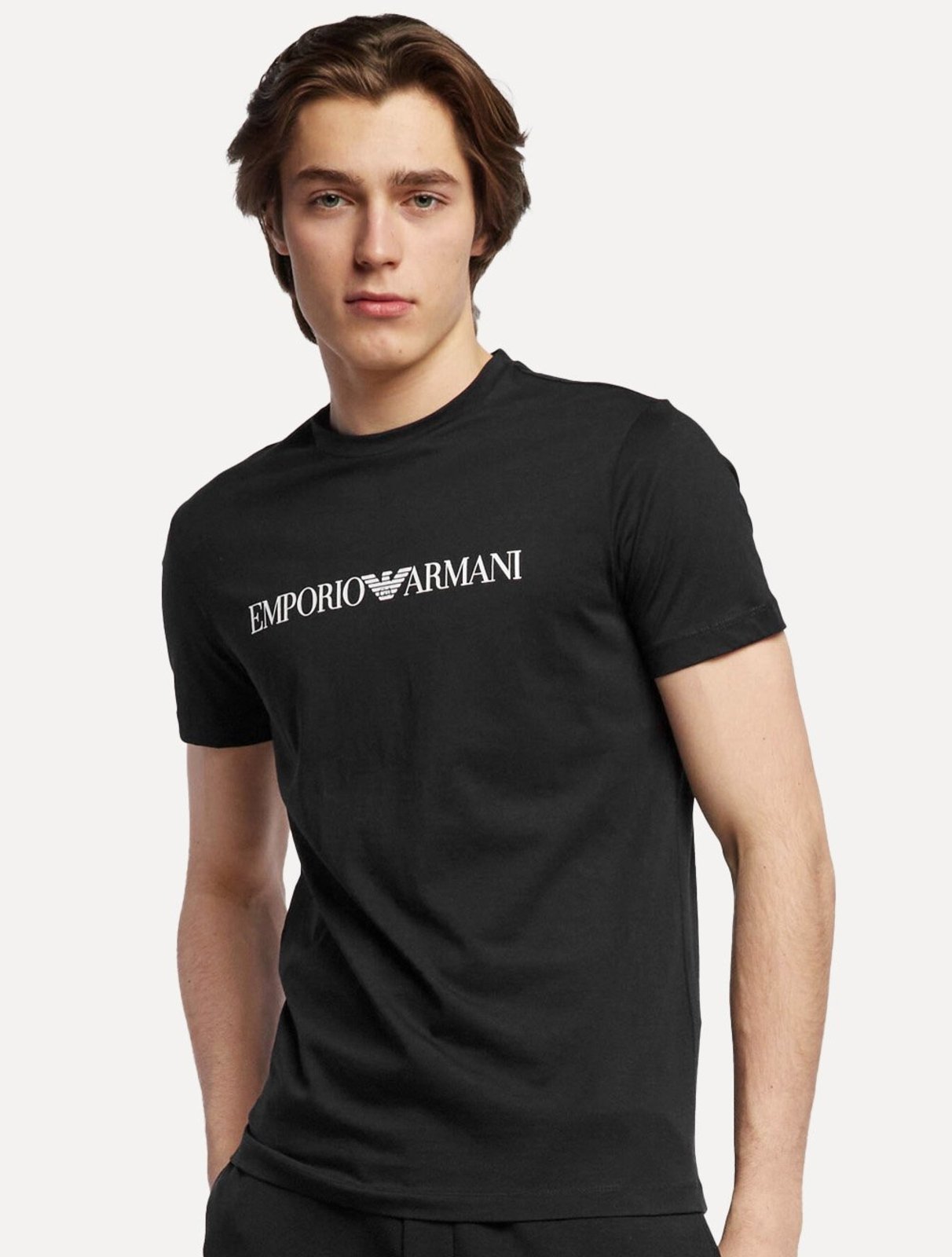 Camiseta Empório Armani Masculina Essential Logo Peito Chest Preta