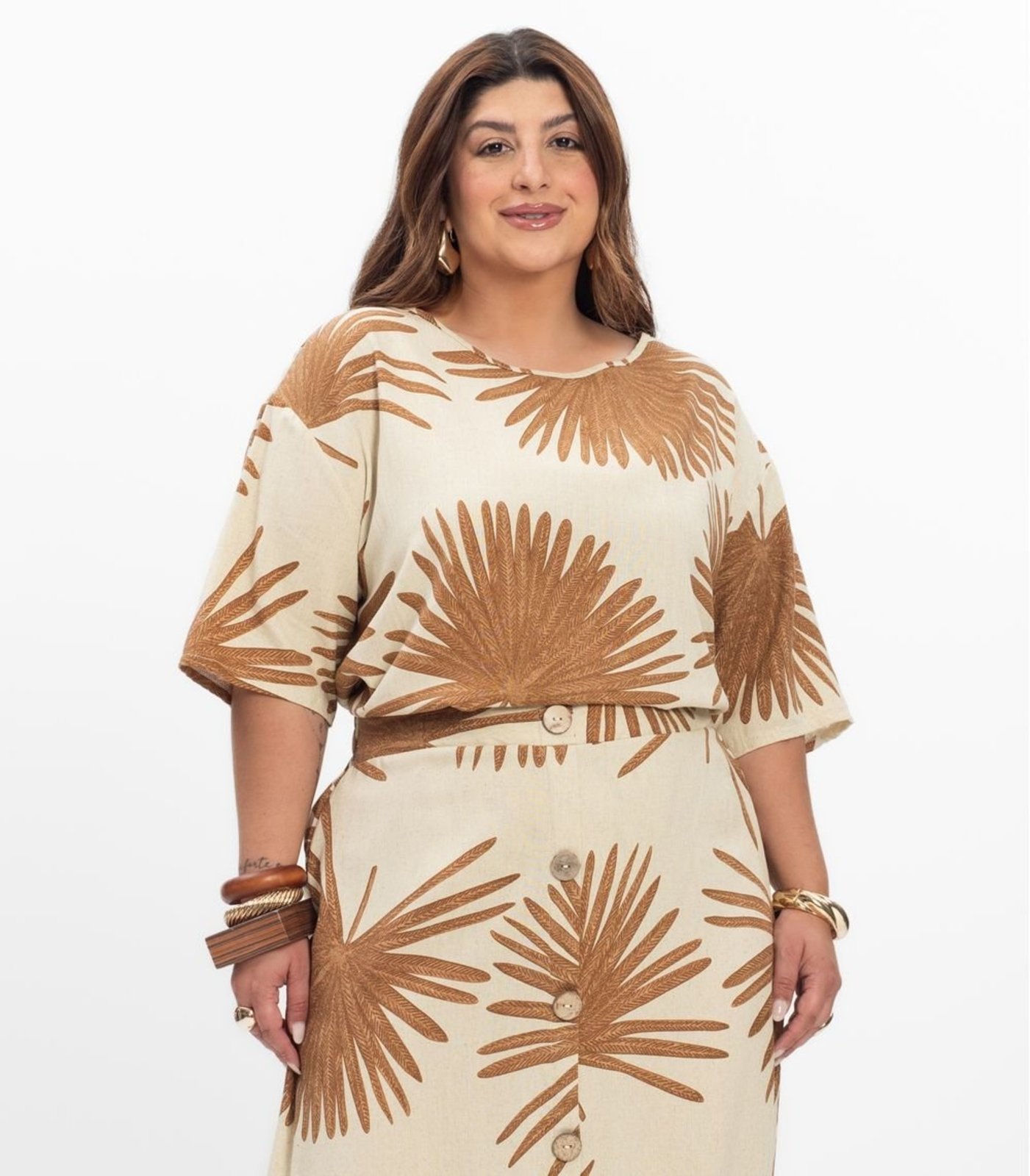Blusa Manga Curta Feminina Plus Size Secret Glam Bege