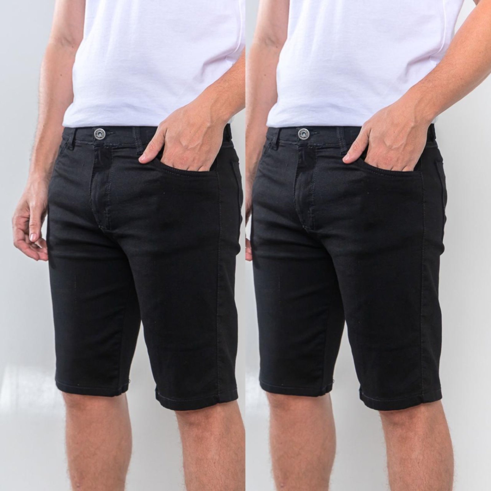 KIT 2 Bermuda Sarja Masculina Tempo Habil Preto Casual e Basica