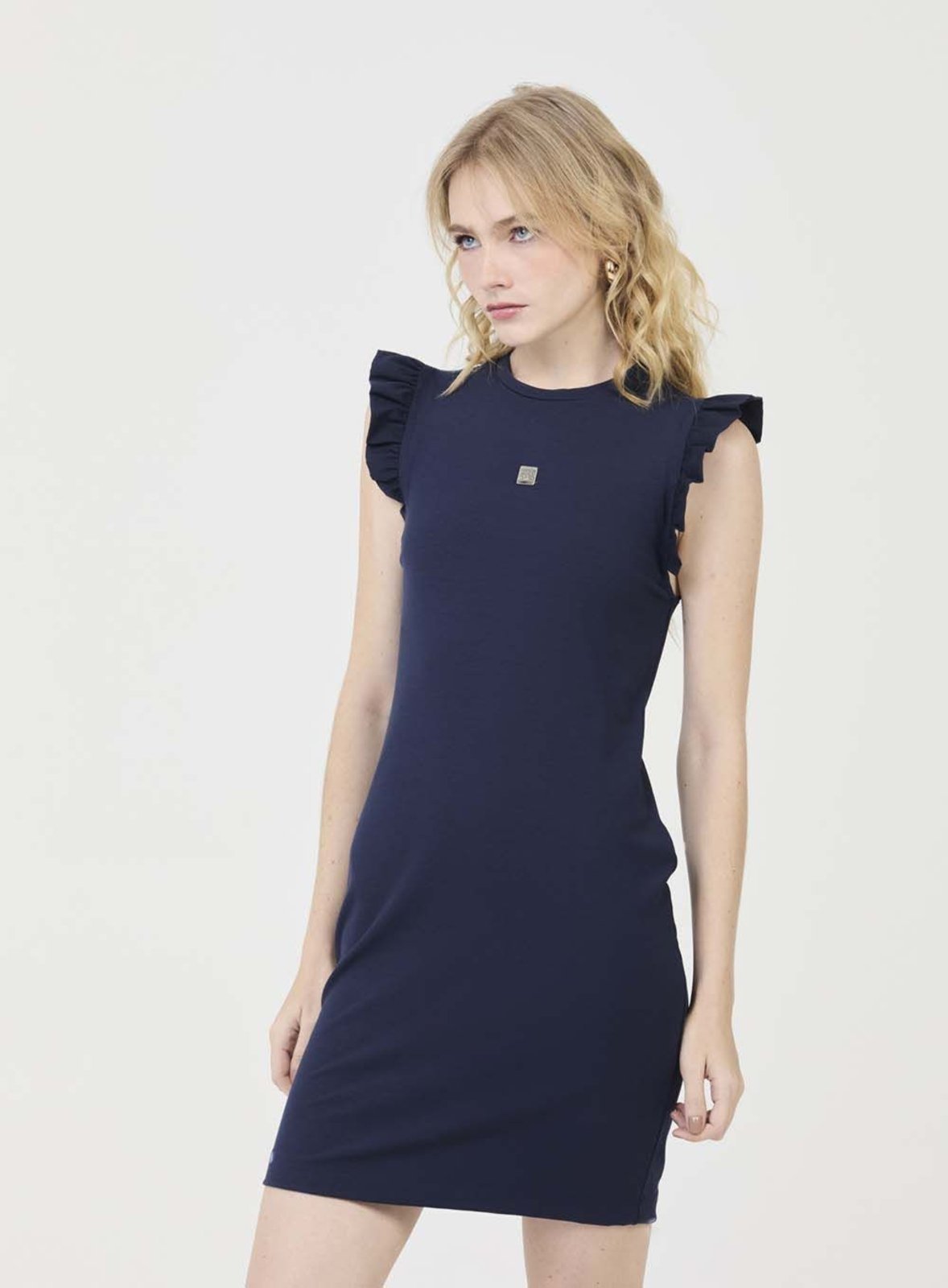 Vestido Comfort com Detalhe nas Mangas Colcci CLC Azul Olympic