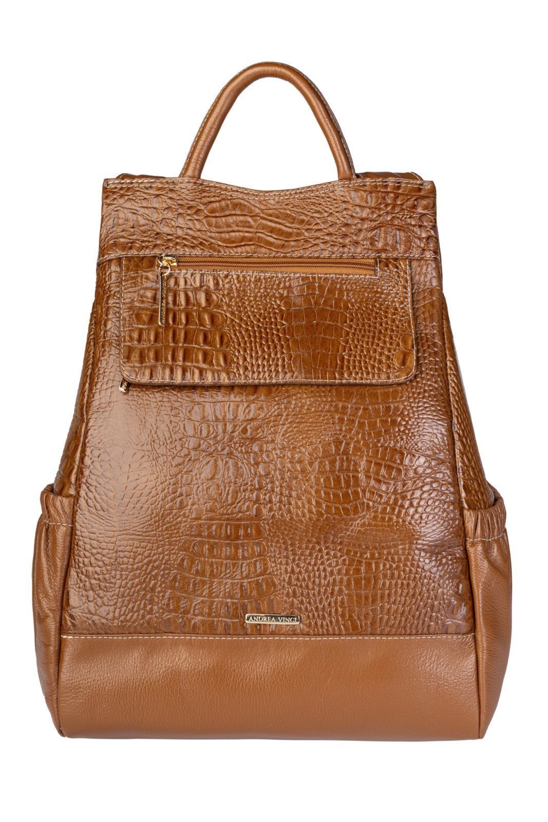 Mochila Andrea Vinci Antifurto De Couro Croco Suelen – Caramelo