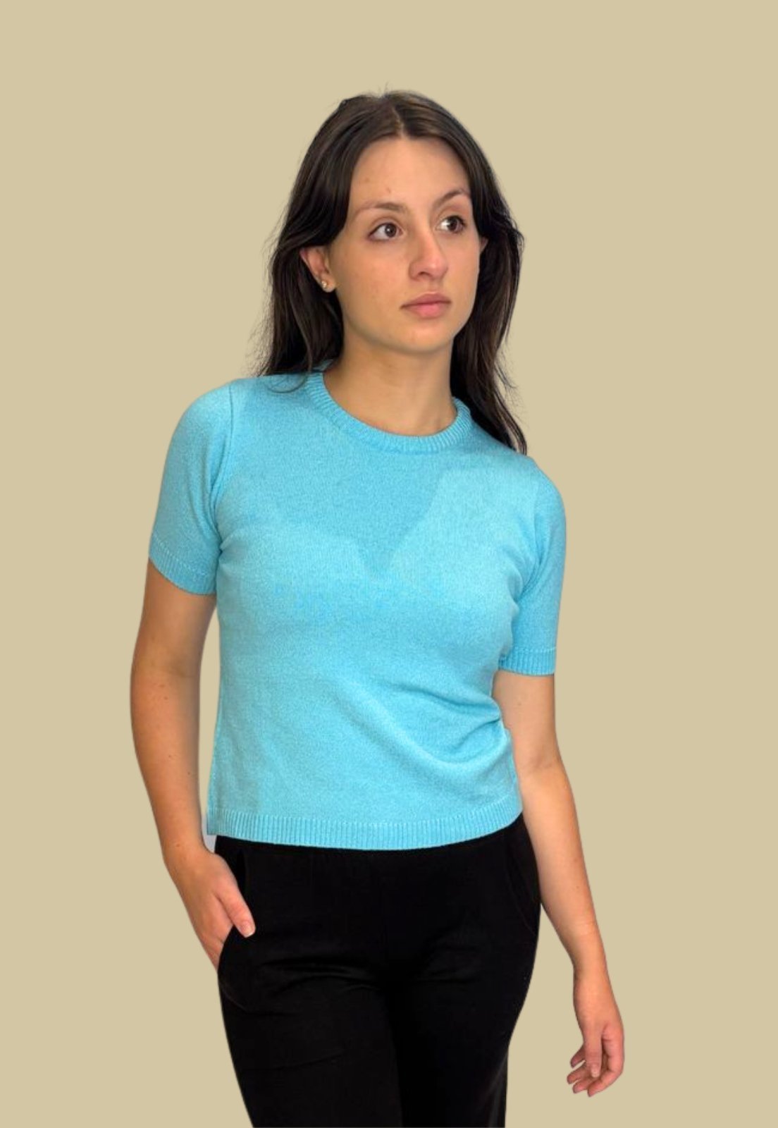 Blusa Básica Tomasini Tricot Manga Curta Azul