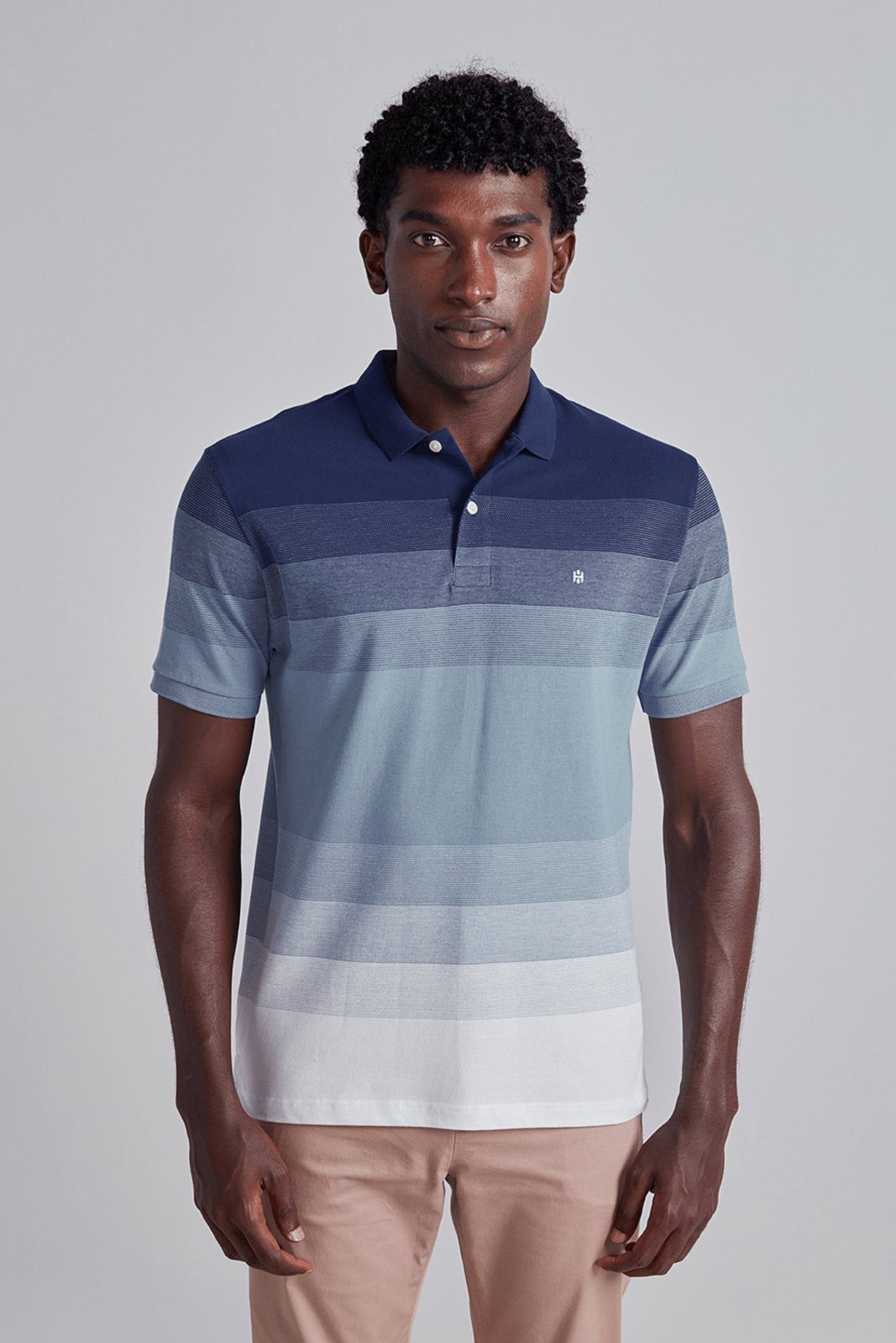 HIGHSTIL Camisa Polo Piquet Comfort - Azul Médio / Branco