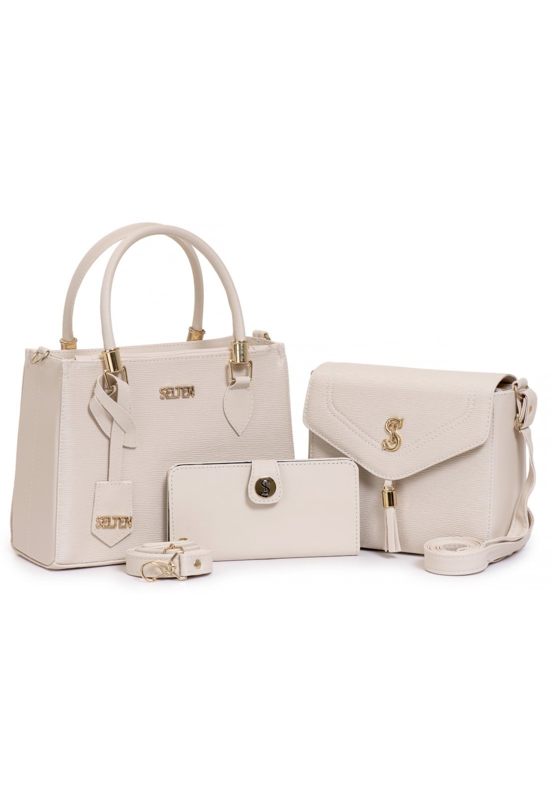 Bolsa Feminina Transversal Tote + Bolsa Lateral Tiracolo Com Carteira Selten