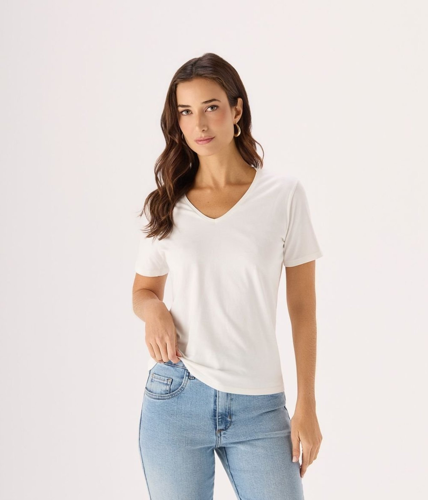 Blusa Decote V Feminina Off White