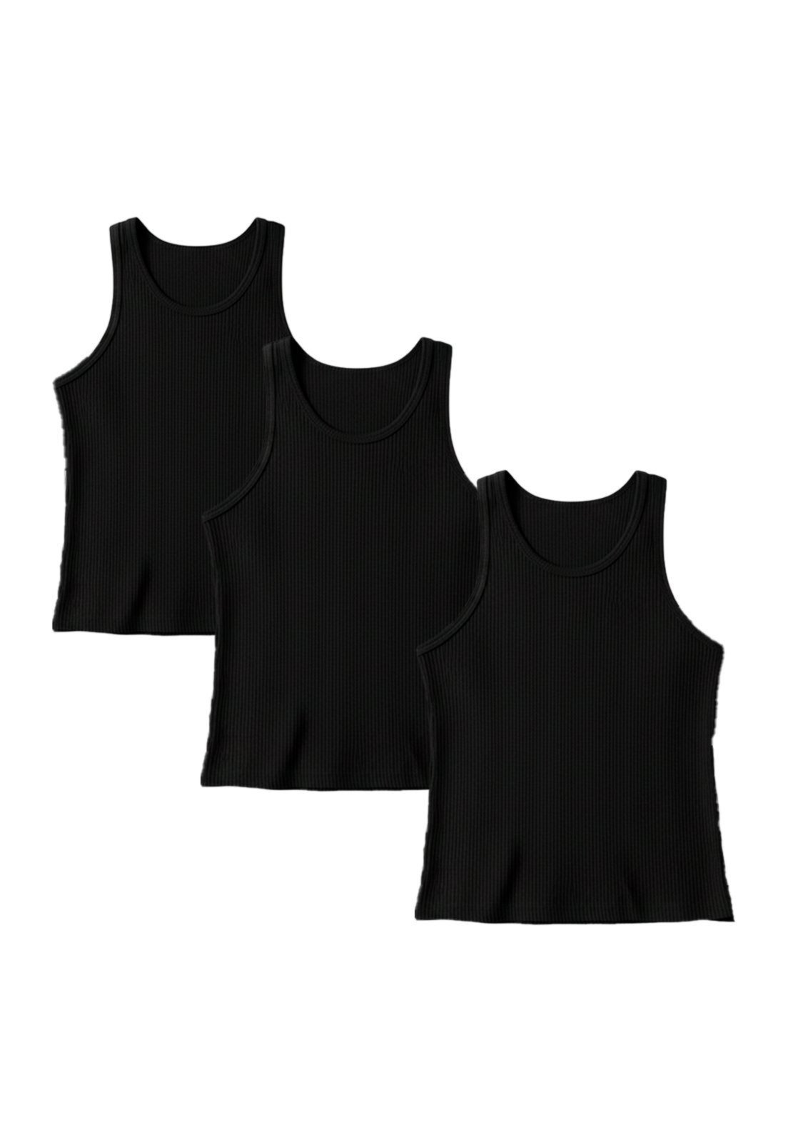 Kit 3 Blusas Cropped Regata Feminina Canelada Preta Justa Básica Academia Dia a Dia